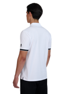 Model wearing Sandbanks Silicone Zip Polo Shirt - White