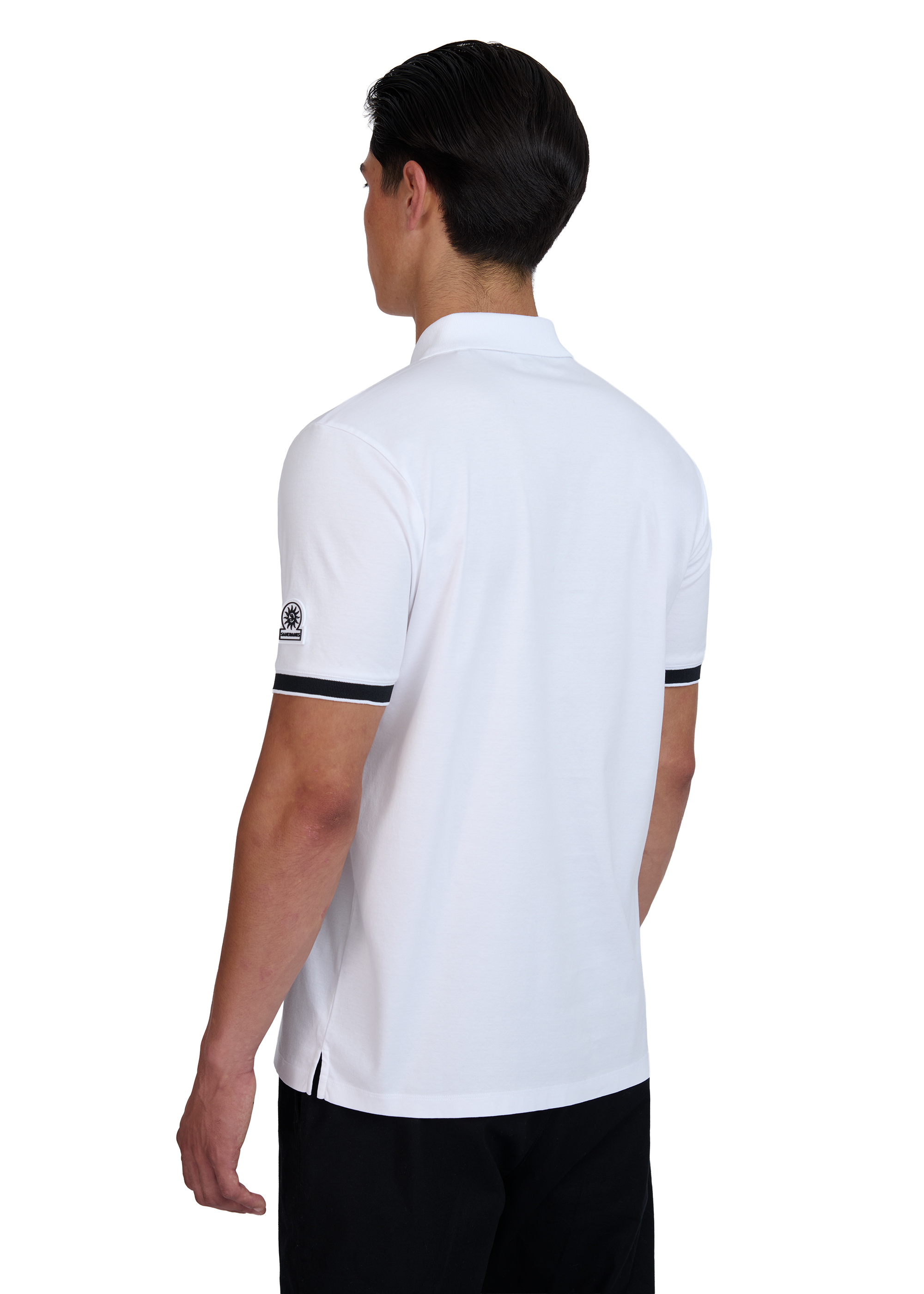 Model wearing Sandbanks Silicone Zip Polo Shirt - White