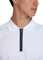 Model wearing Sandbanks Silicone Zip Polo Shirt - White