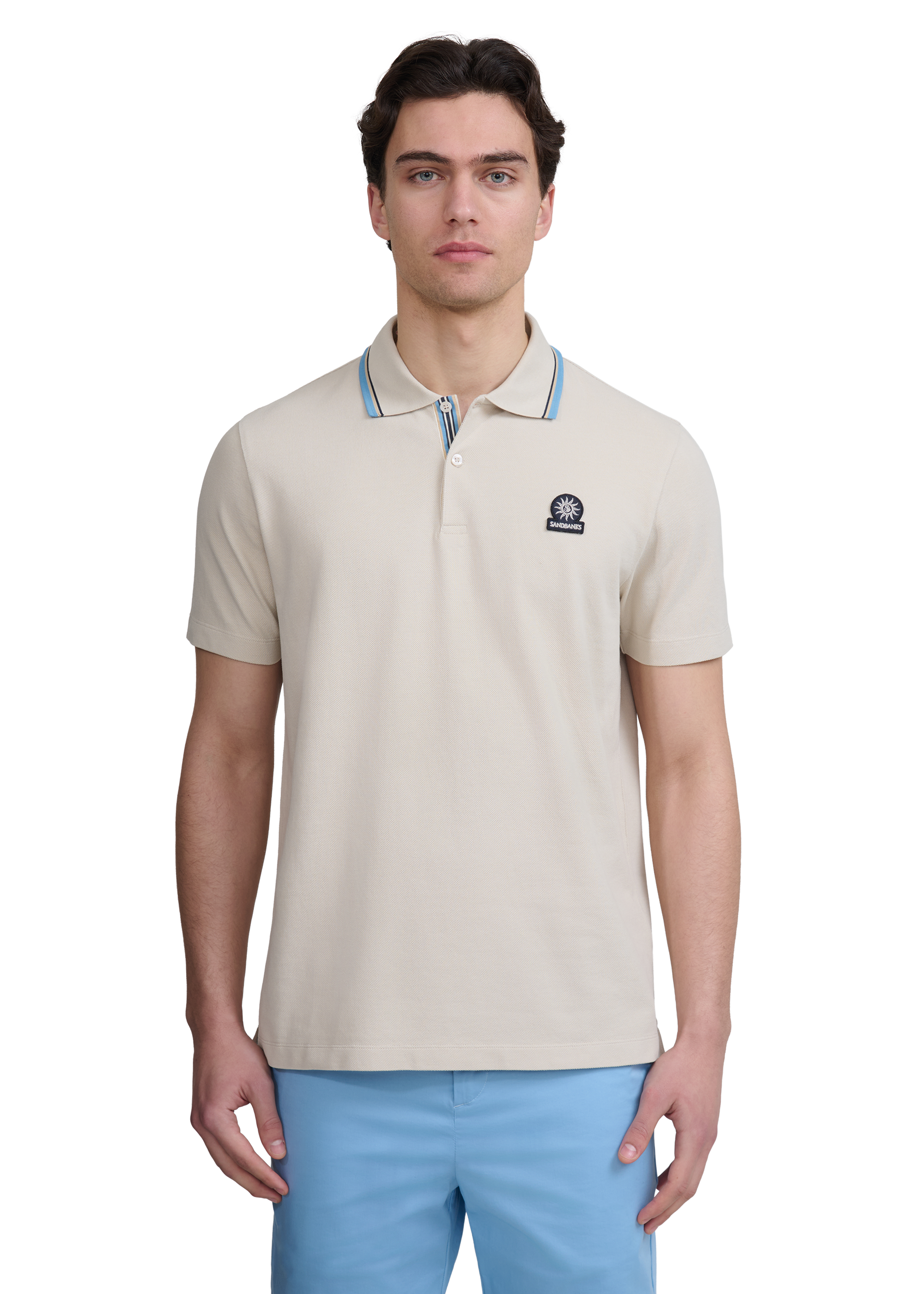 Sandbanks Stripe Tape Placket Polo - Stone