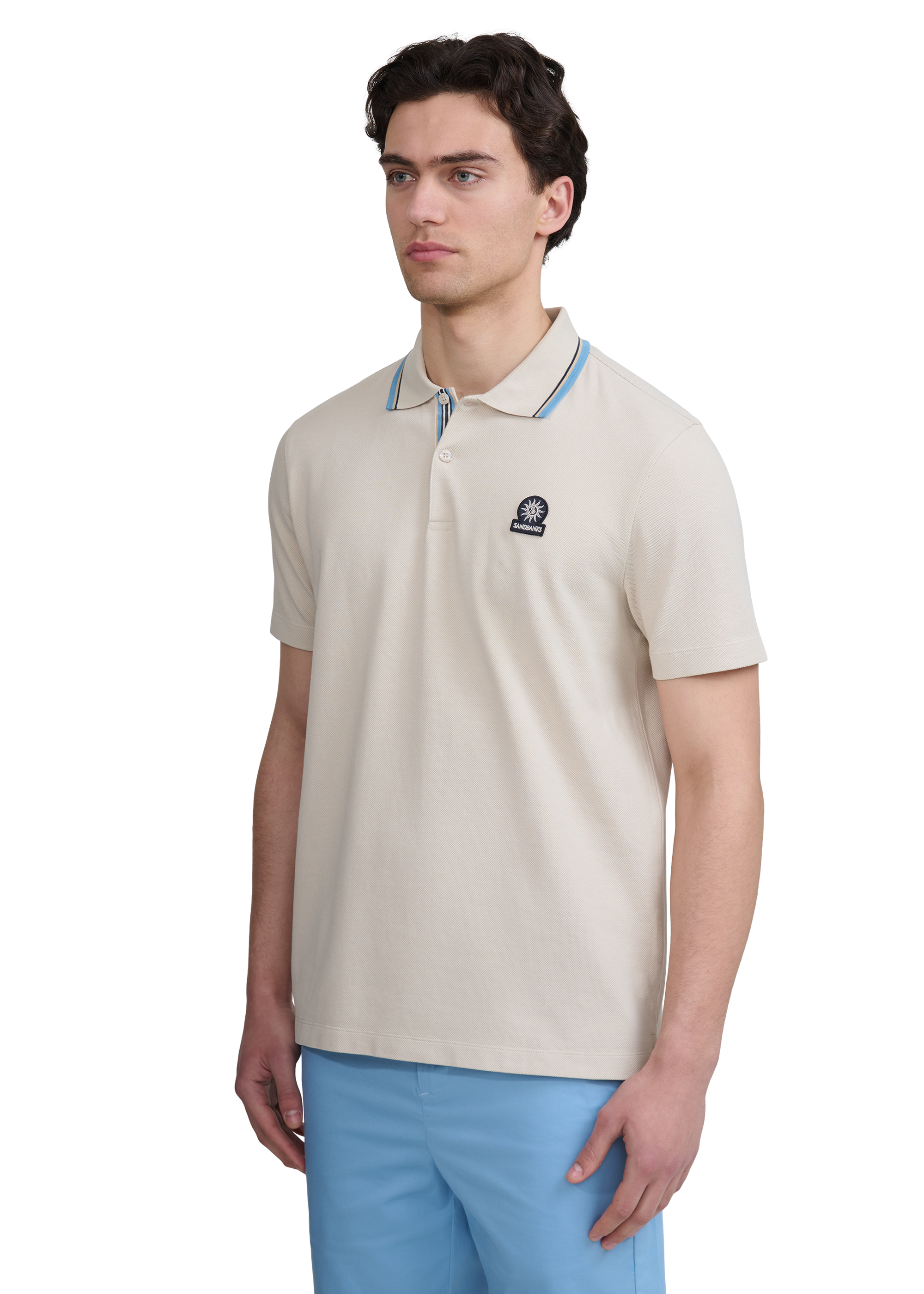 Sandbanks Stripe Tape Placket Polo - Stone