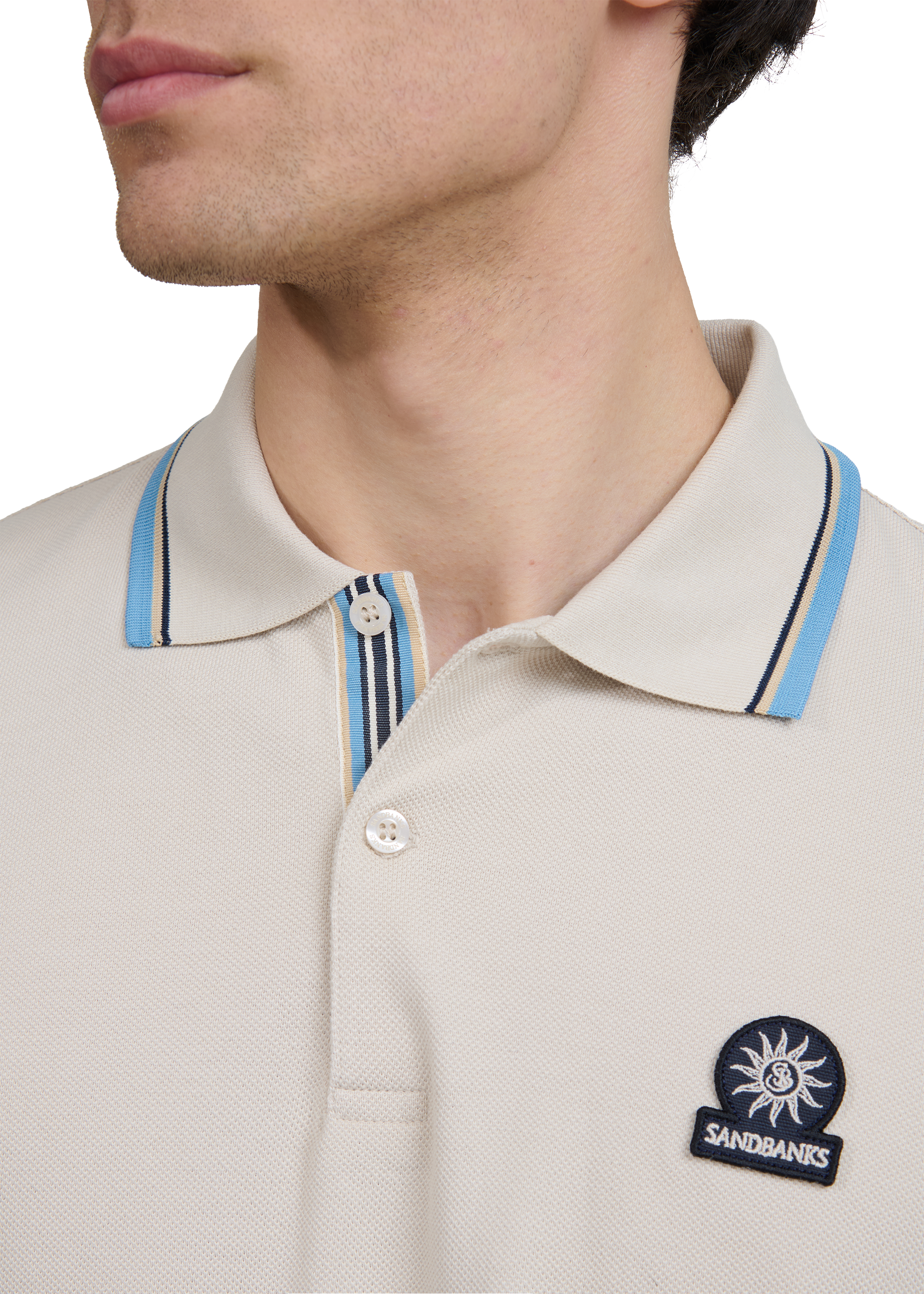 Sandbanks Stripe Tape Placket Polo - Stone