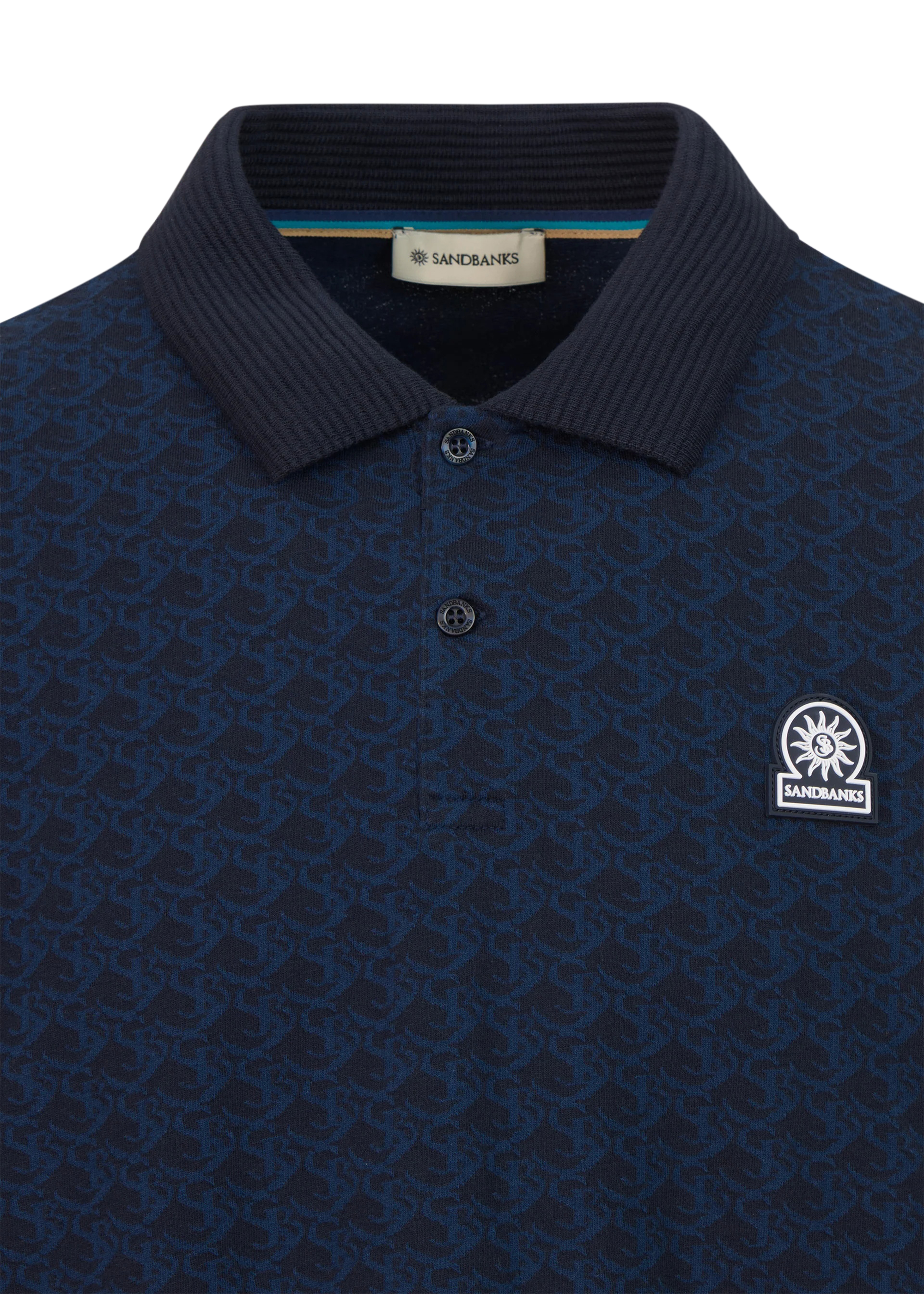 Sandbanks Jacquard Monogram Polo Shirt - Navy