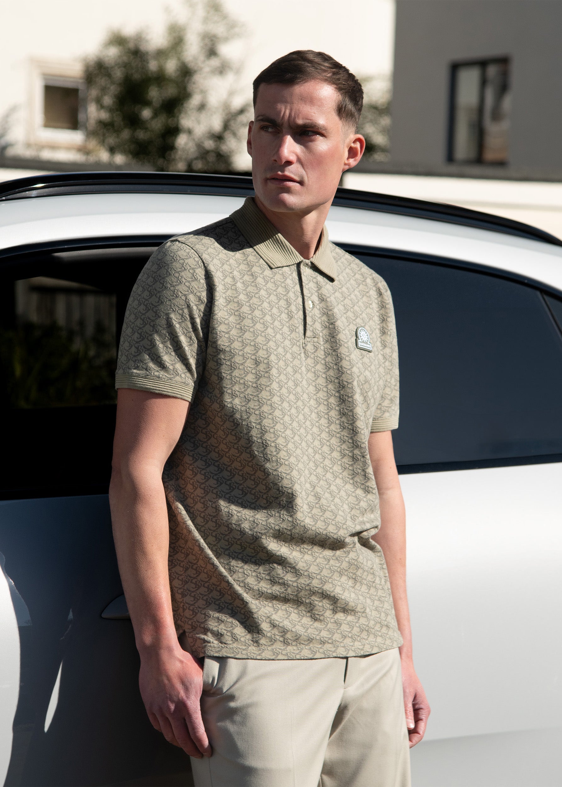 Sandbanks Jacquard Monogram Polo Shirt - Sage