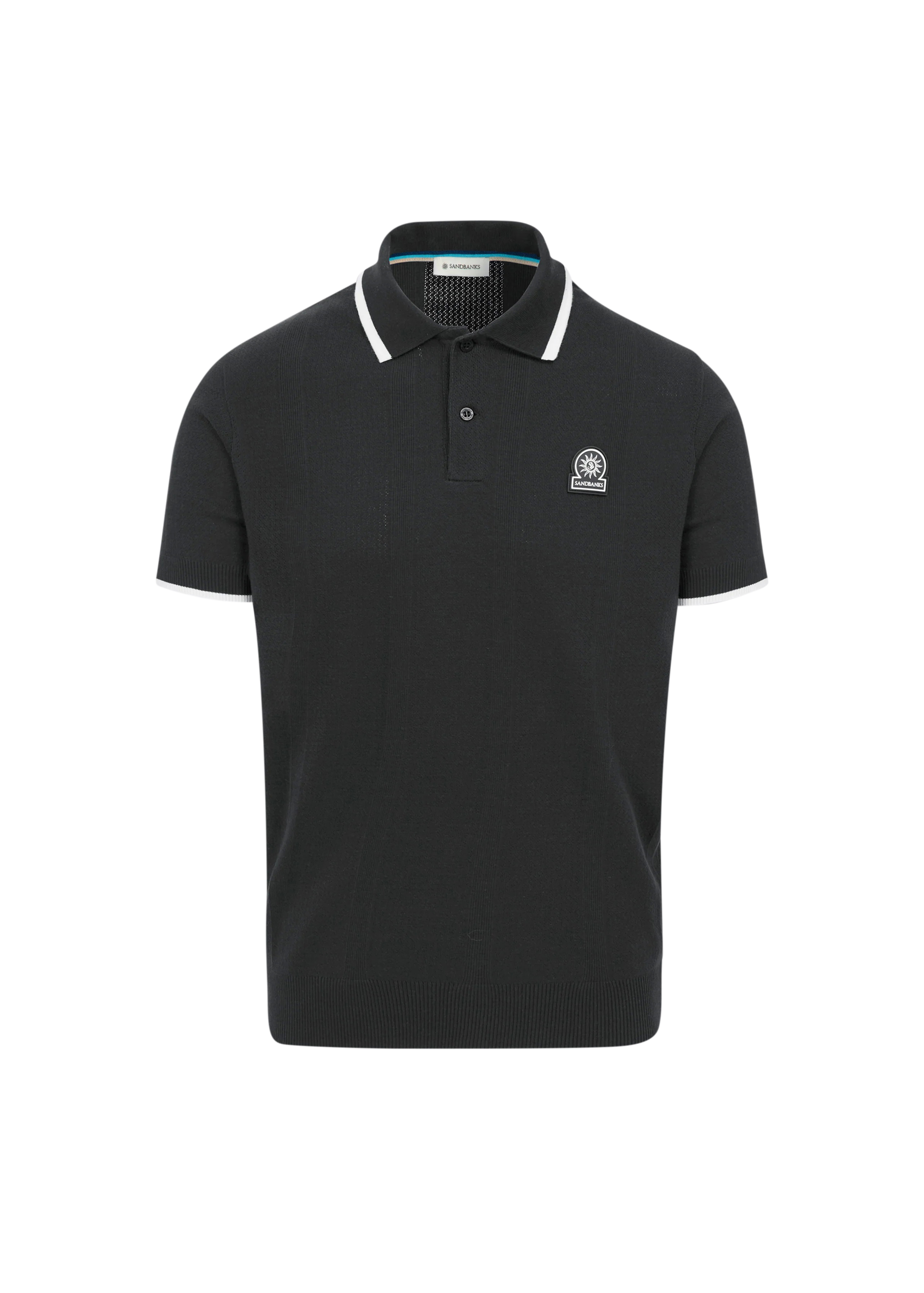 Sandbanks Jacquard Stripe Knit Polo Shirt - Black