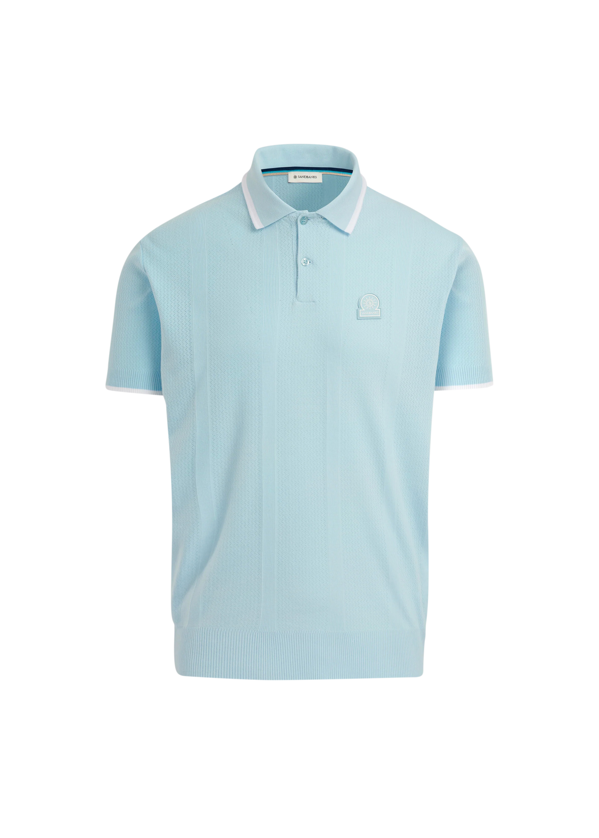 Sandbanks Jacquard Stripe Knit Polo Shirt - Crystal Blue