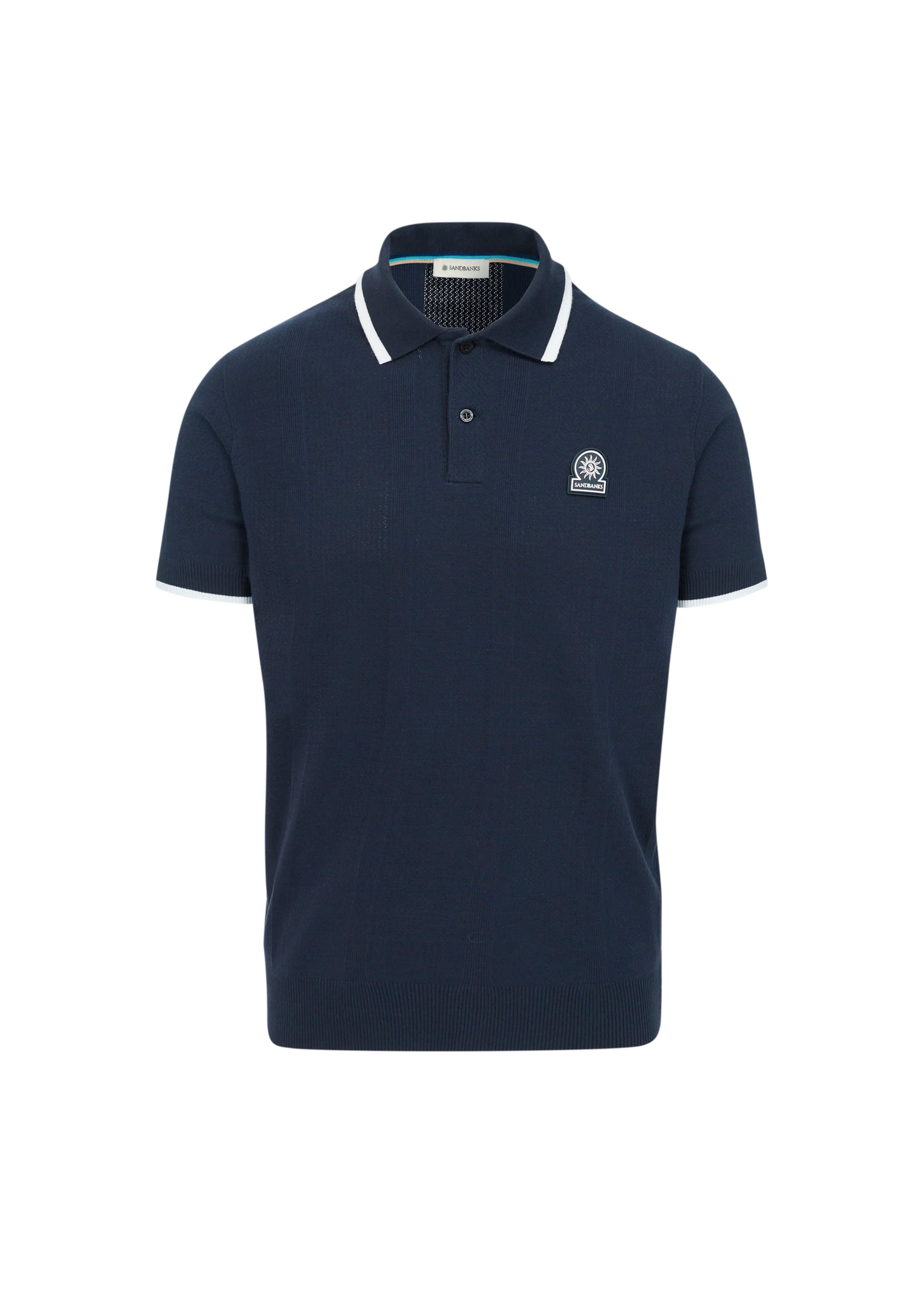 Sandbanks Jacquard Stripe Knit Polo Shirt - Navy
