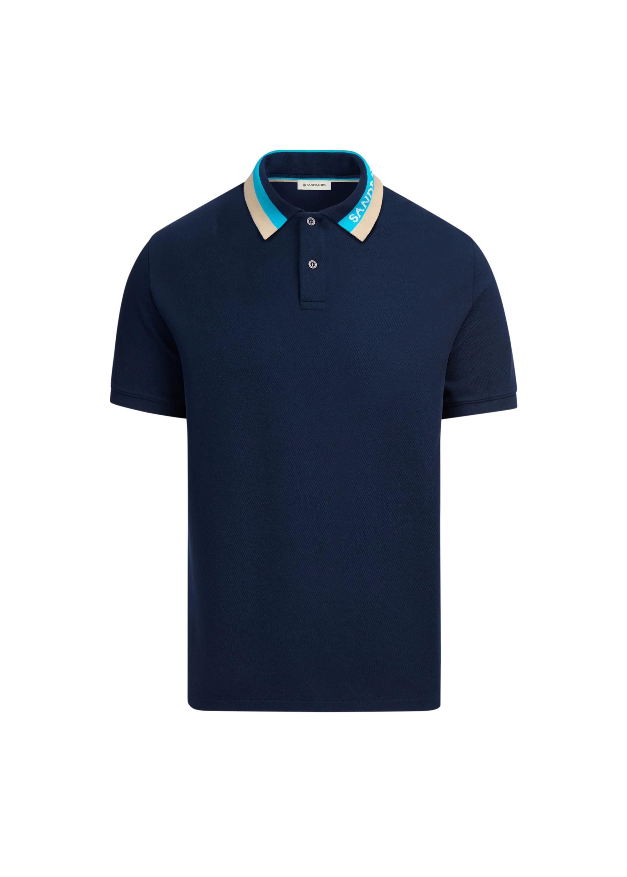 Sandbanks Tri-Colour Collar Polo Shirt - Navy