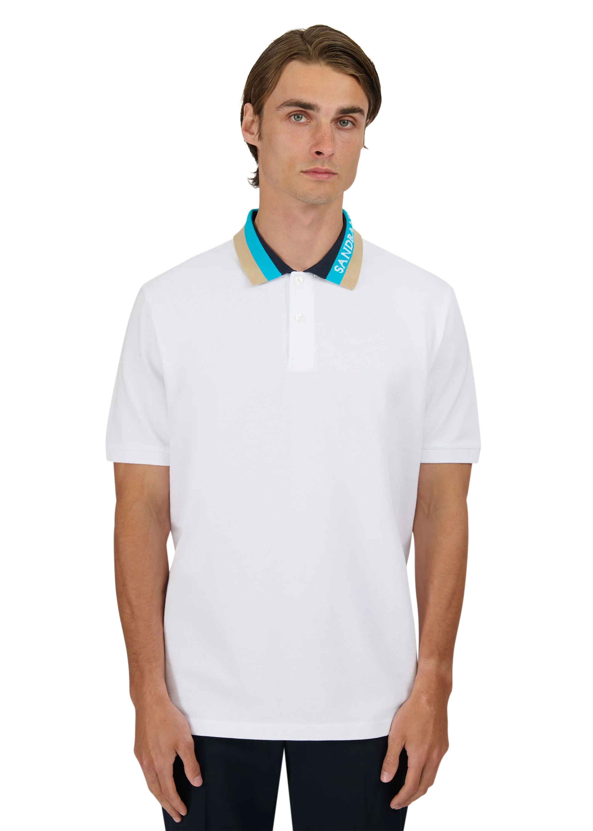 Sandbanks Tri-Colour Collar Polo Shirt - White