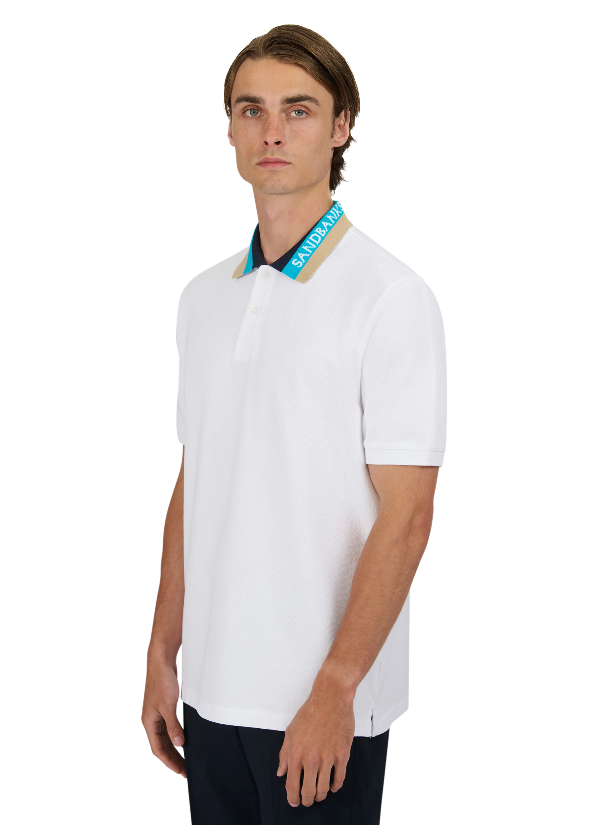 Sandbanks Tri-Colour Collar Polo Shirt - White