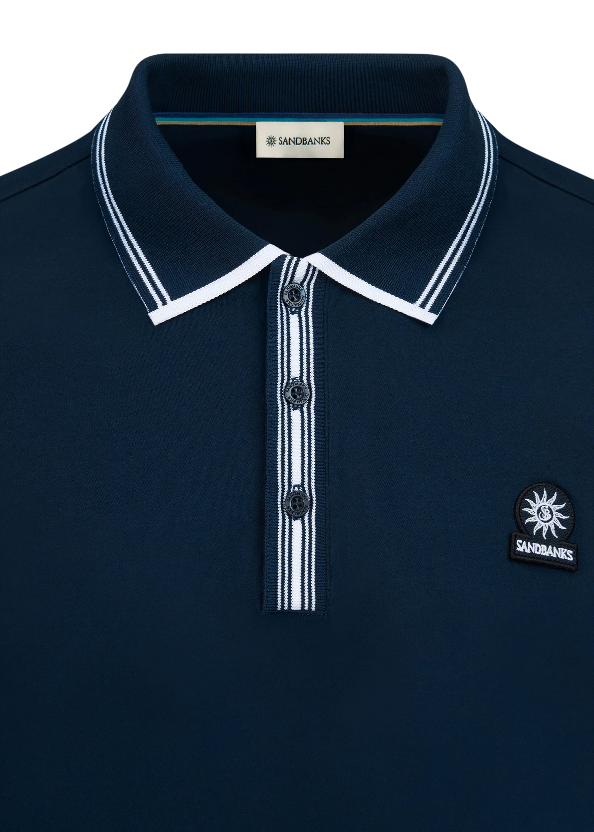 Sandbanks Contrast Stripe Polo Shirt - Navy