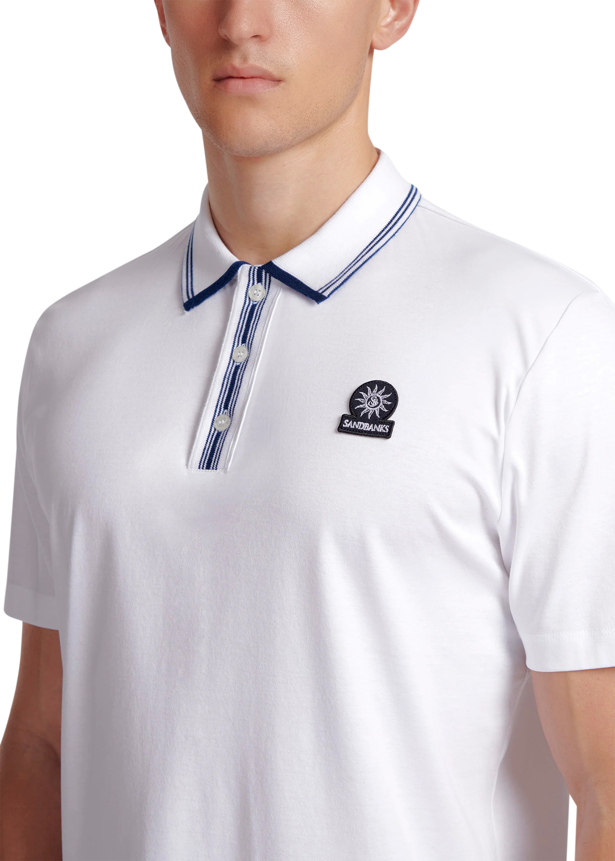 Sandbanks Contrast Stripe Polo Shirt - White