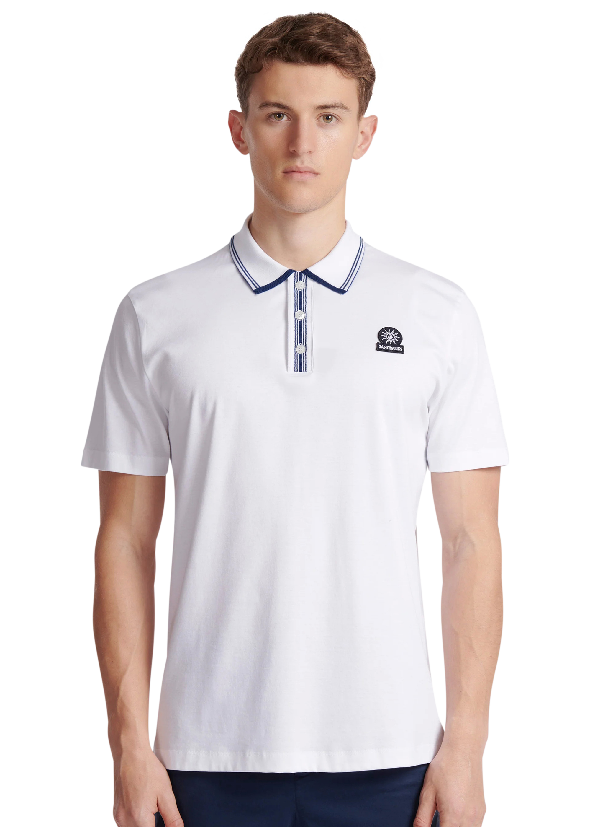Sandbanks Contrast Stripe Polo Shirt - White