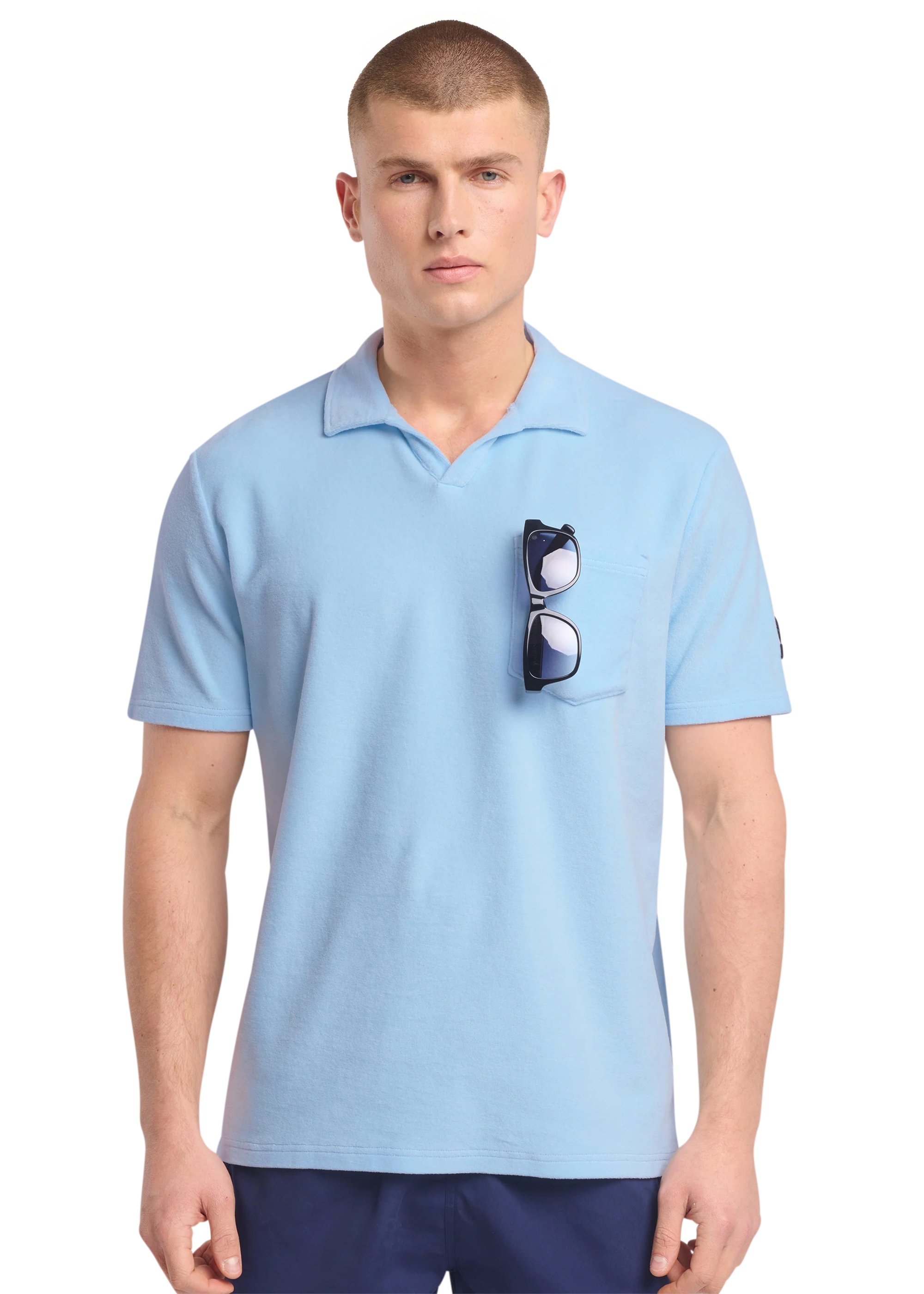 Sandbanks Revere Collar Towelling Polo Shirt - Crystal Blue