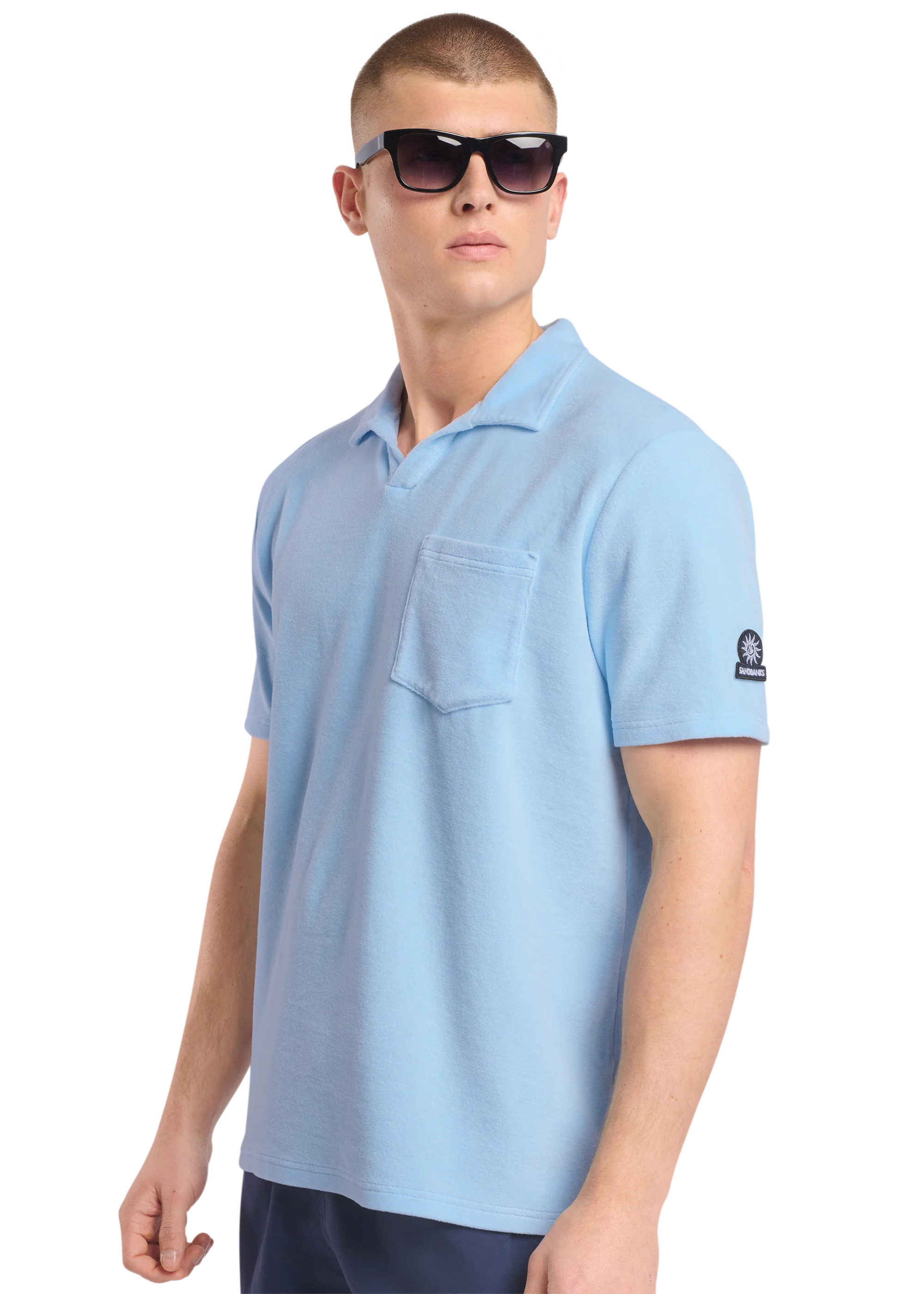 Sandbanks Revere Collar Towelling Polo Shirt - Crystal Blue