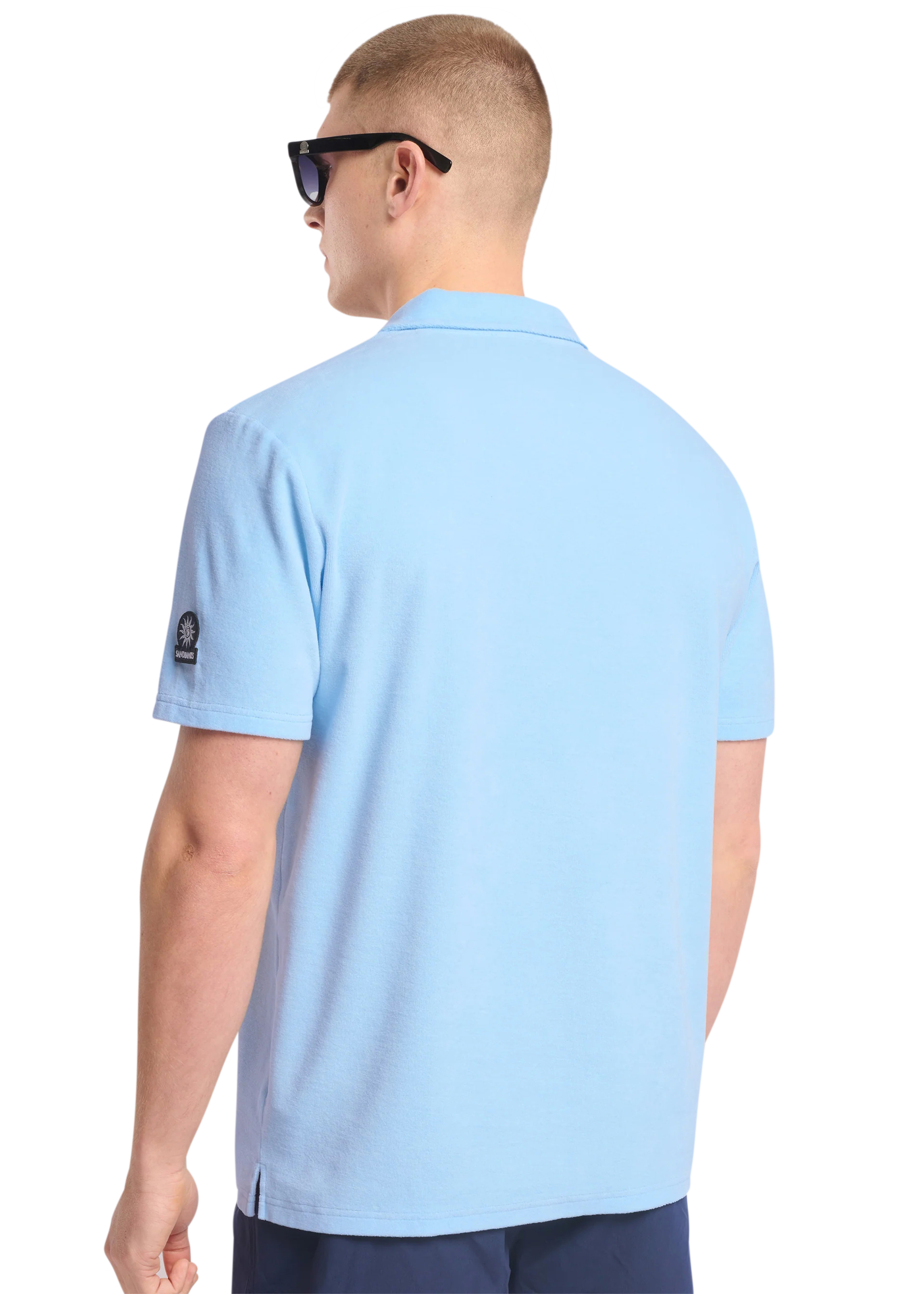 Sandbanks Revere Collar Towelling Polo Shirt - Crystal Blue