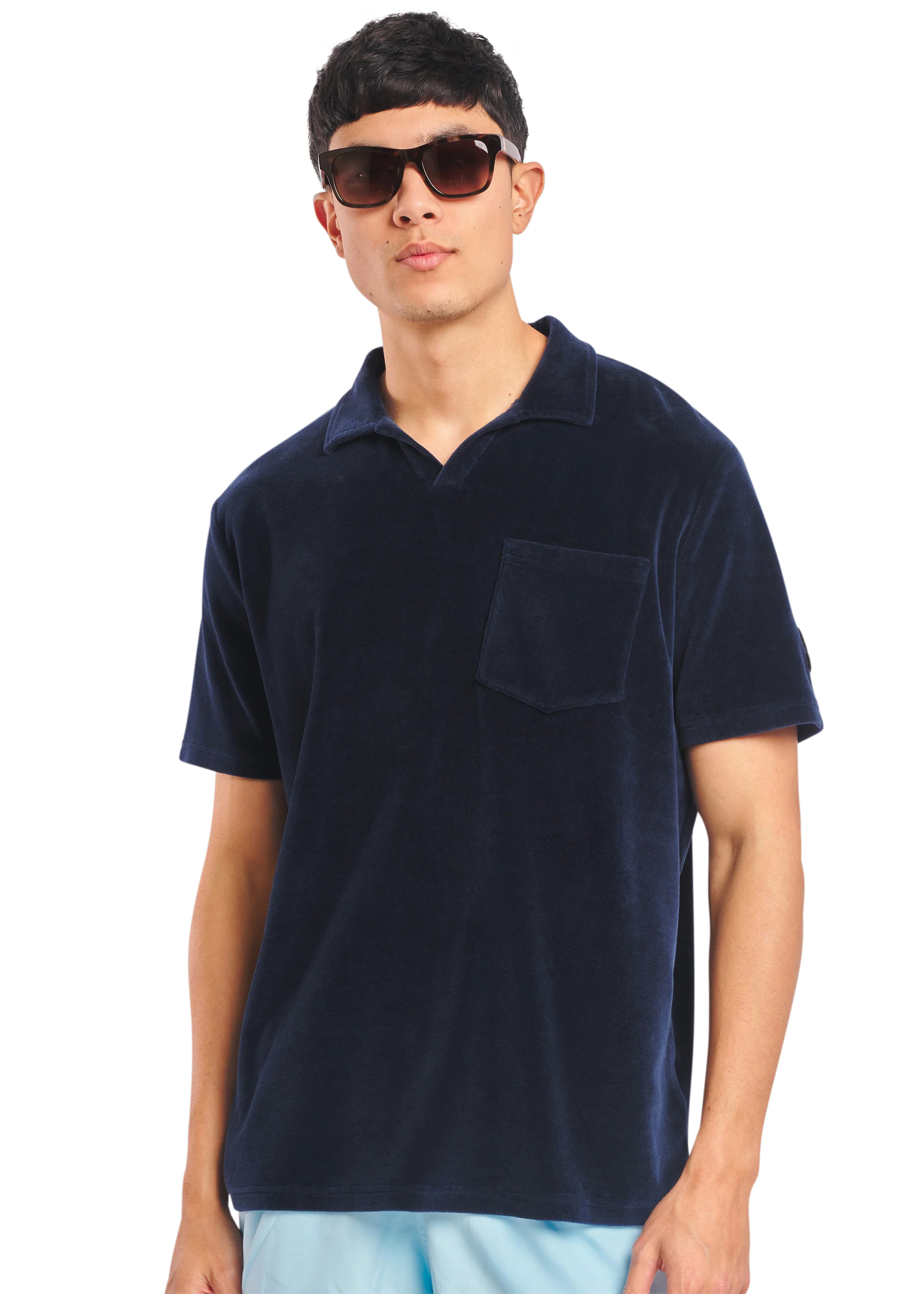 Sandbanks Revere Collar Towelling Polo Shirt - Navy