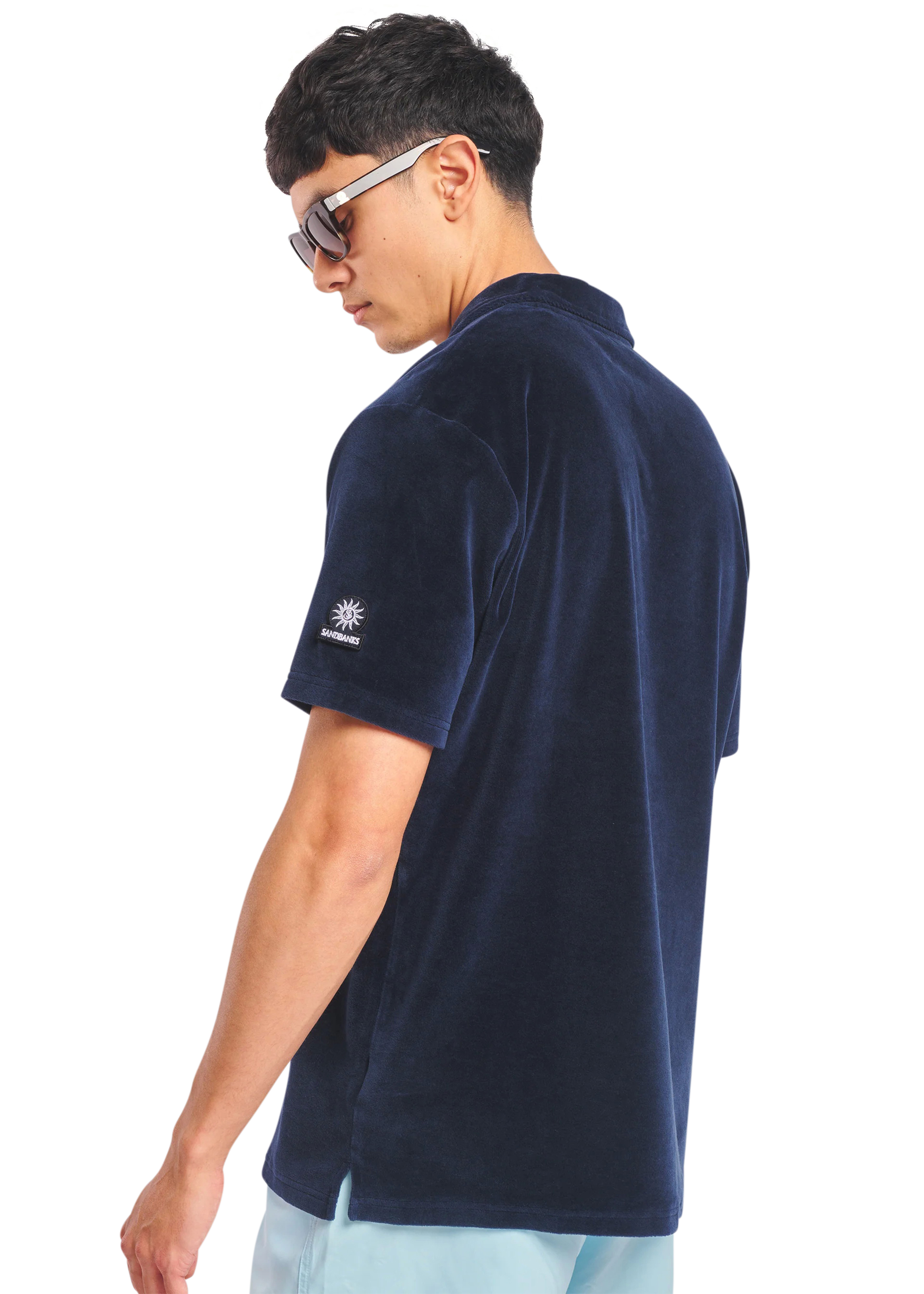 Sandbanks Revere Collar Towelling Polo Shirt - Navy