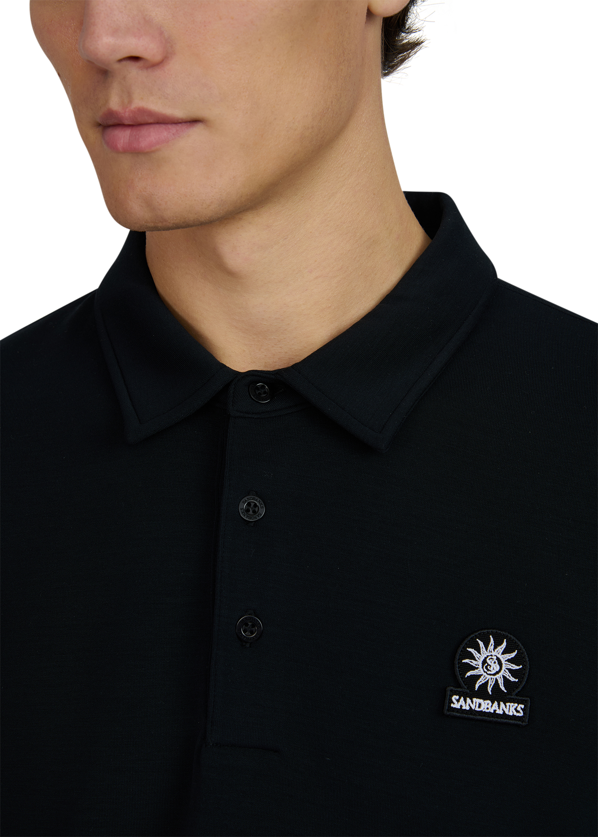 Sandbanks Modal Long Sleeve Polo - Black