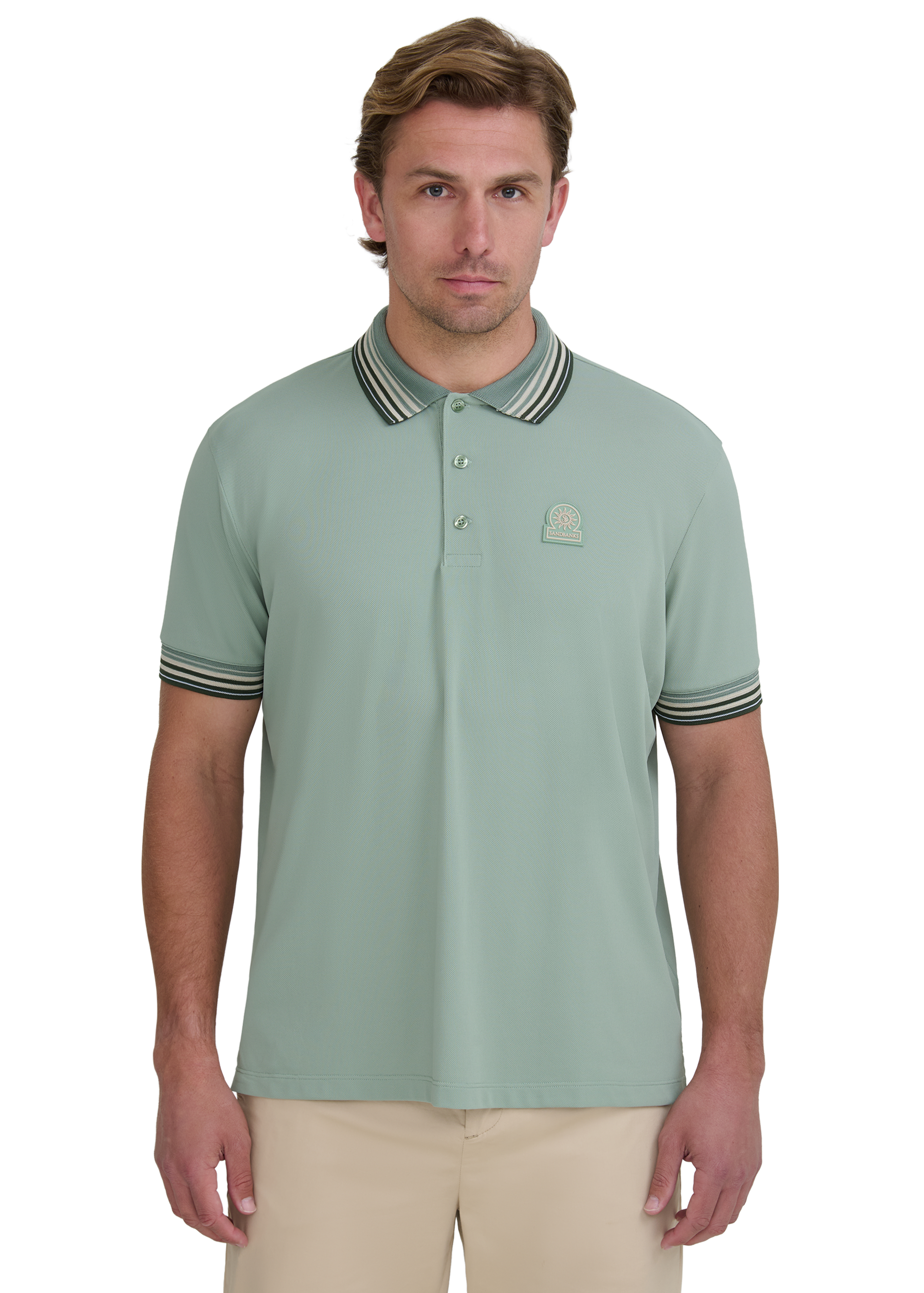 Sandbanks Gradient Rib Polo Shirt - Sage