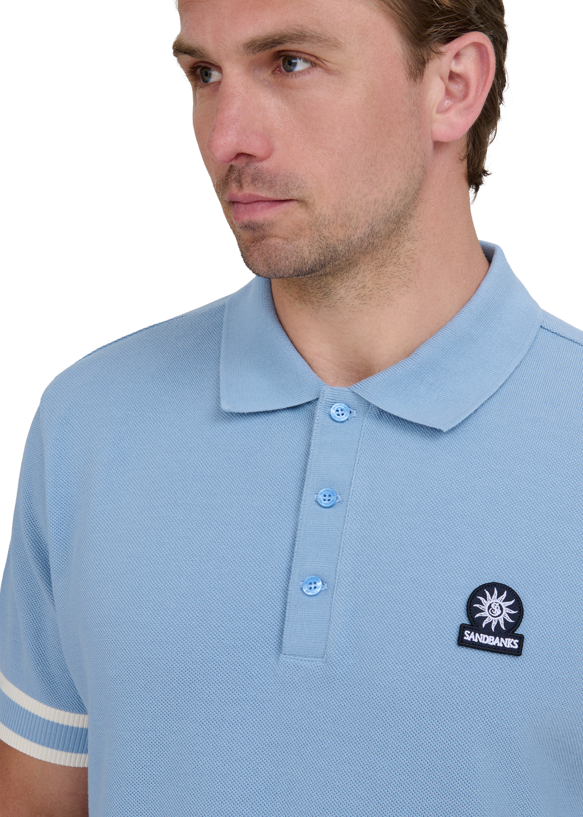 Stripe Hem Polo Shirt - Dusty Blue