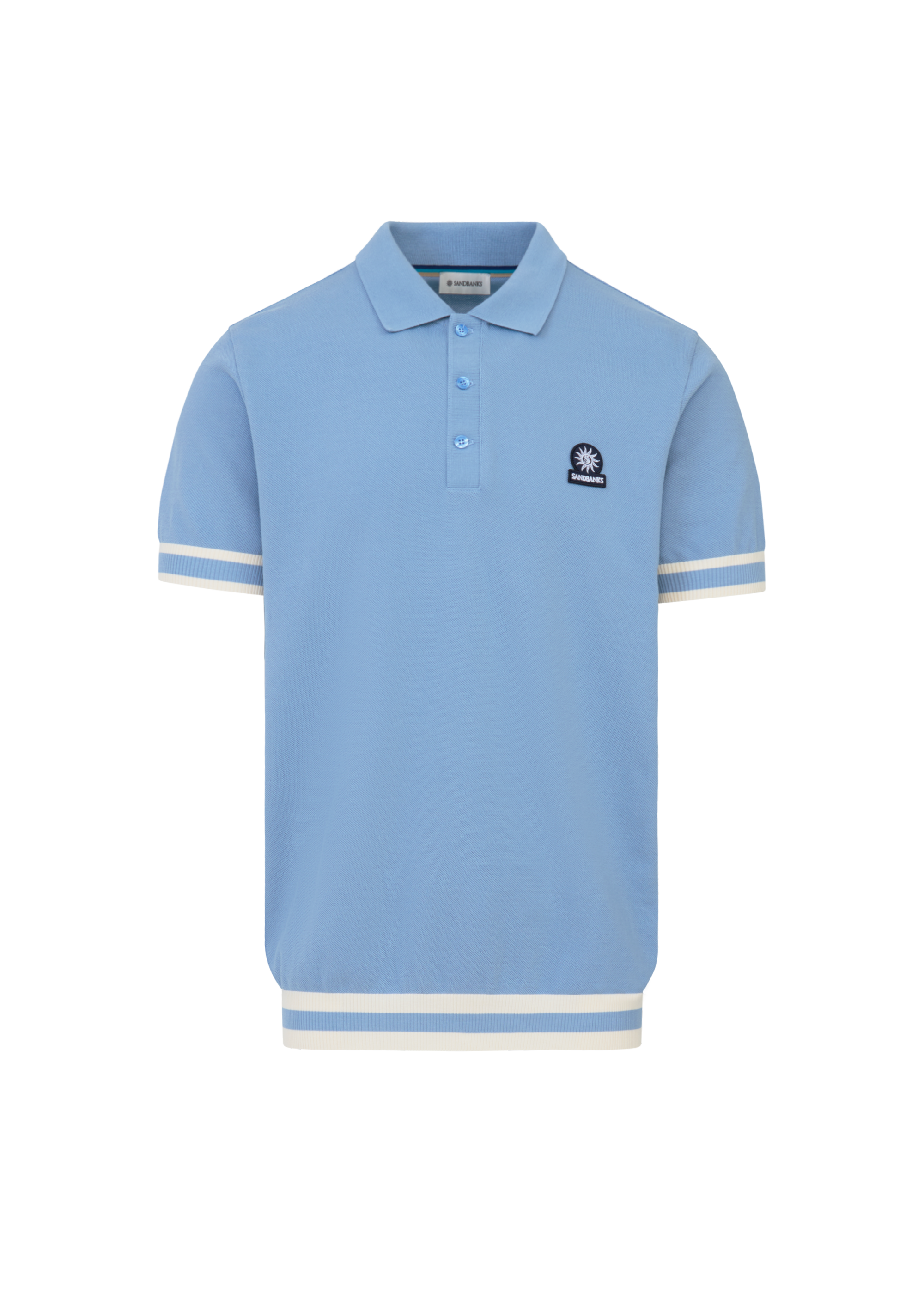 Stripe Hem Polo Shirt - Dusty Blue