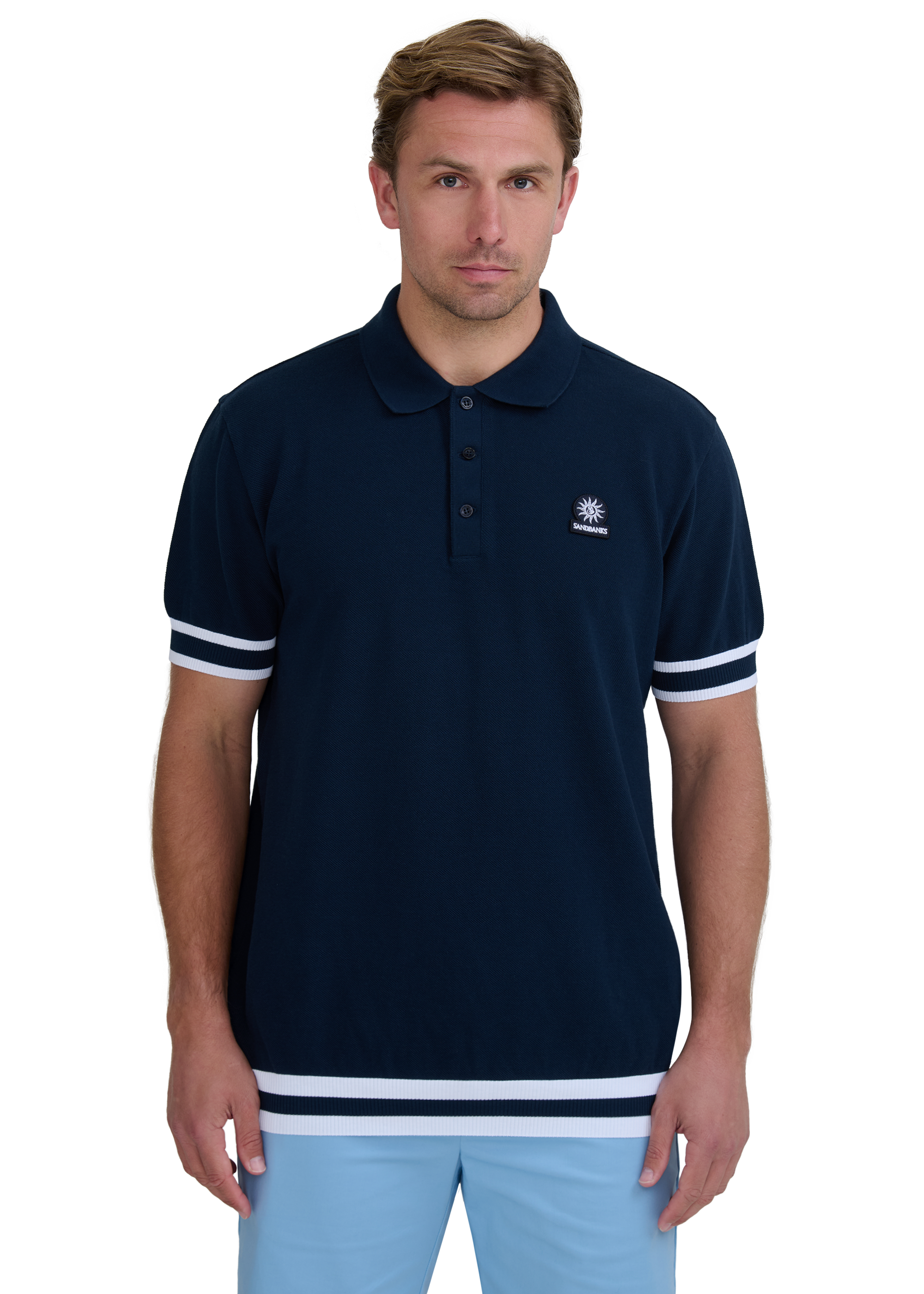Sandbanks Stripe Hem Polo Shirt - Navy
