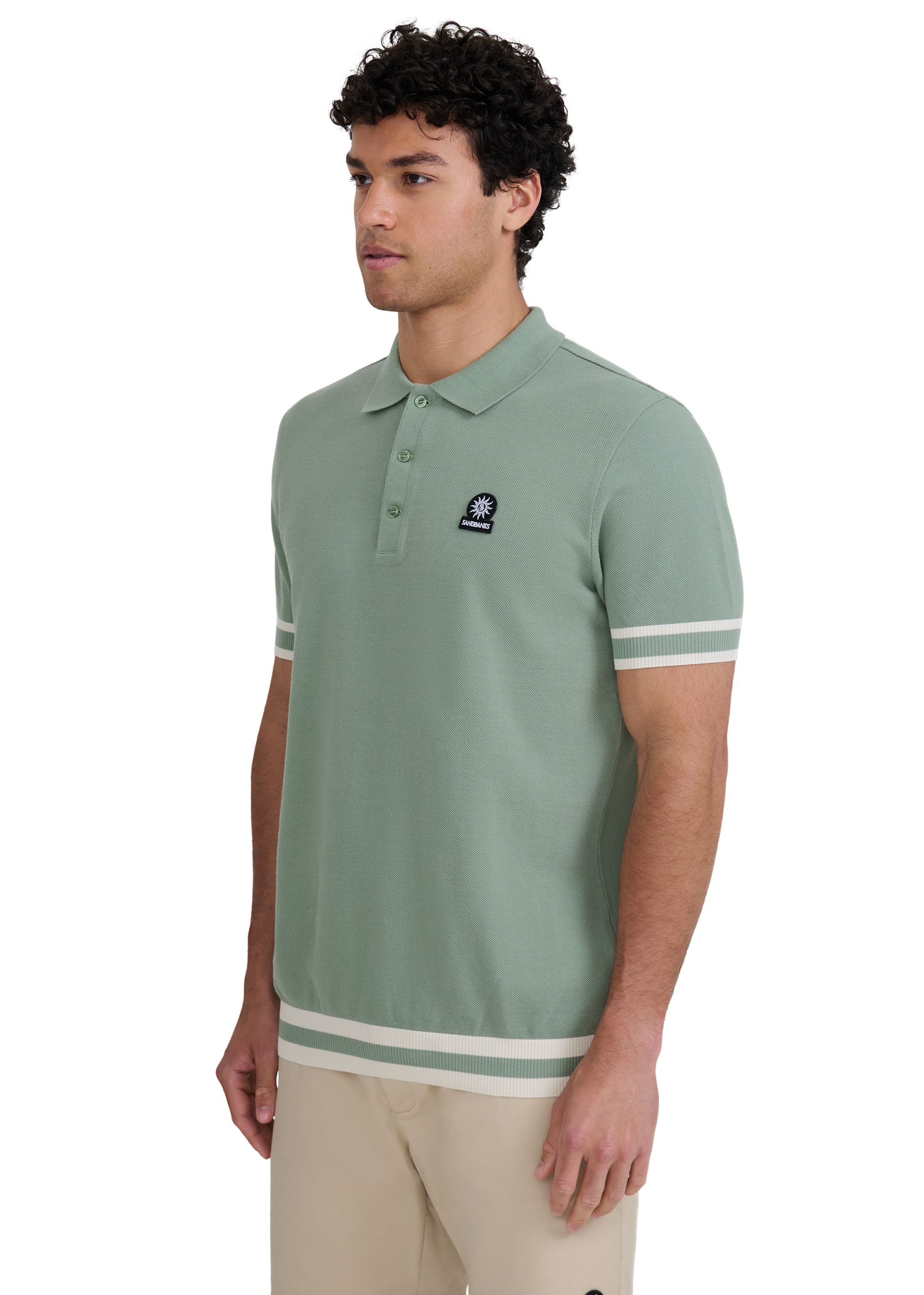 Stripe Hem Polo Shirt - Sage