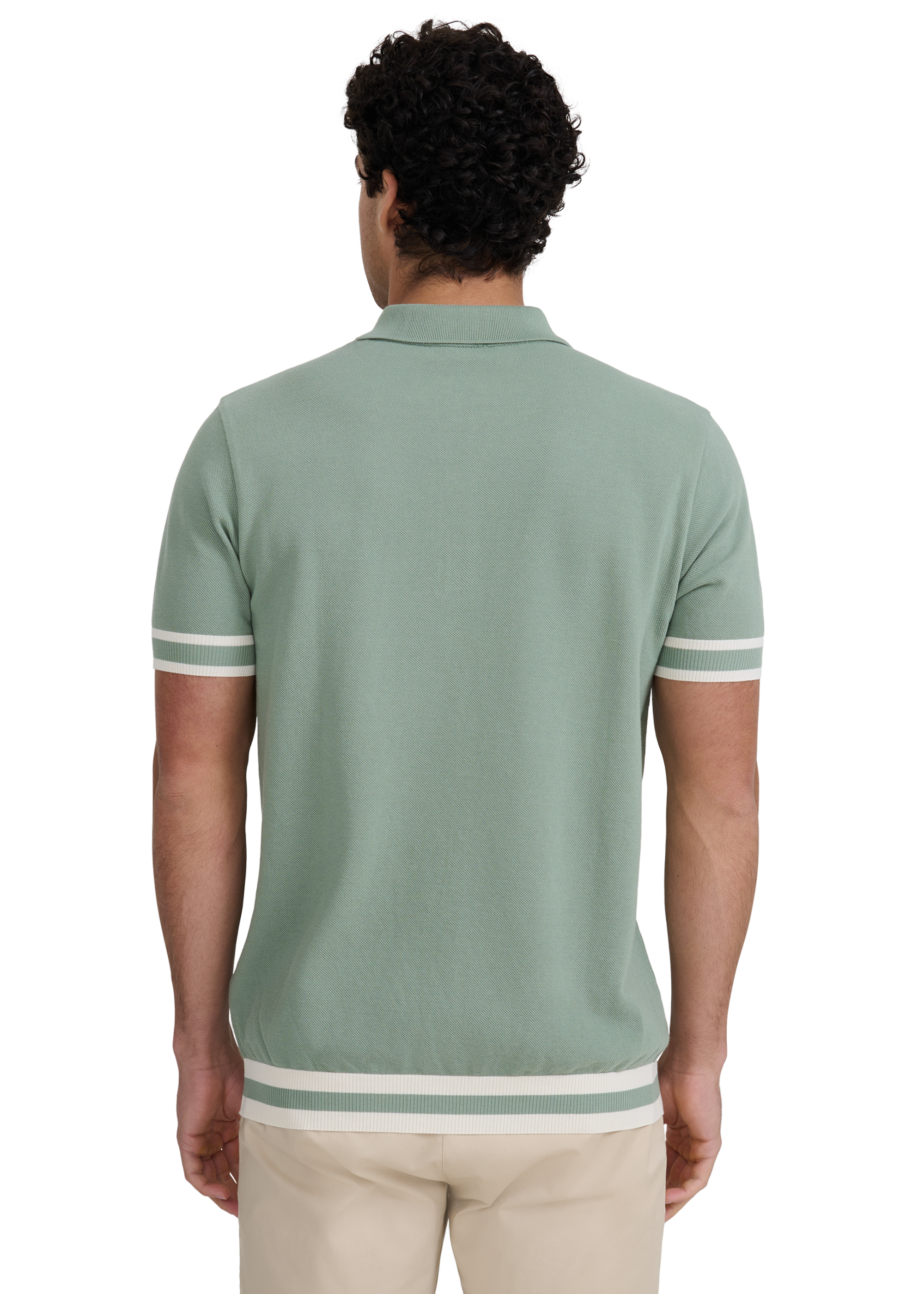 Stripe Hem Polo Shirt - Sage