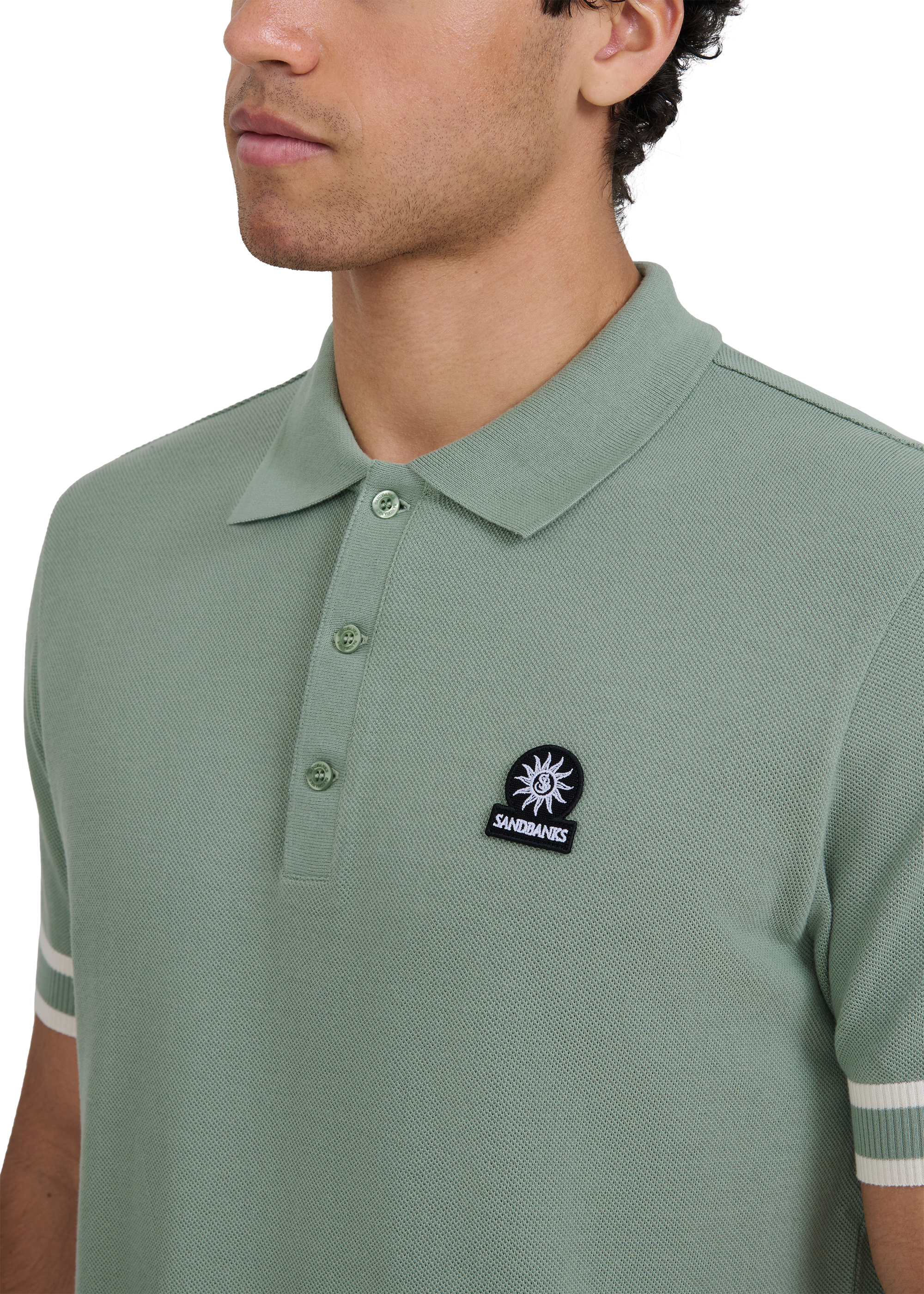 Stripe Hem Polo Shirt - Sage