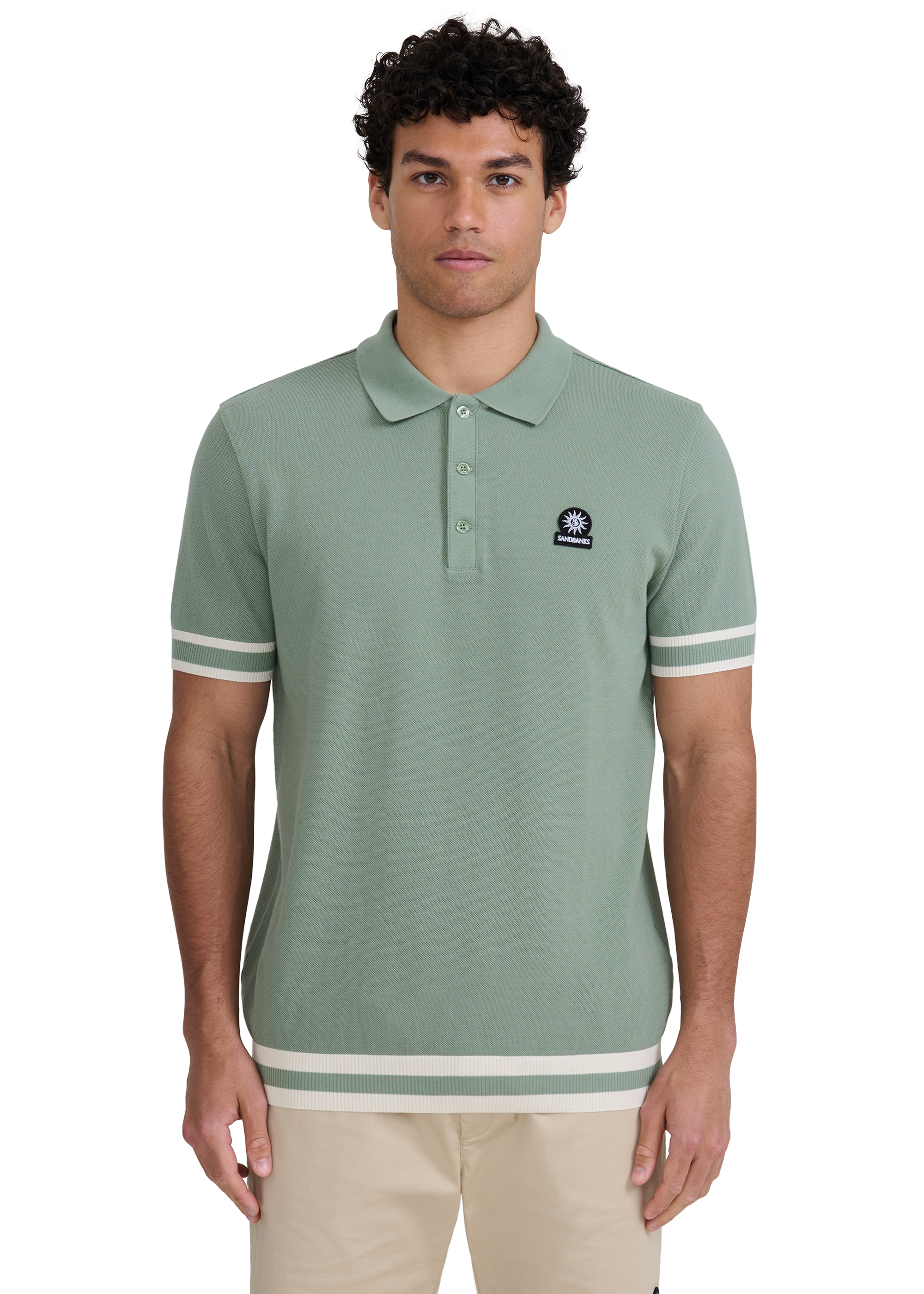 Stripe Hem Polo Shirt - Sage