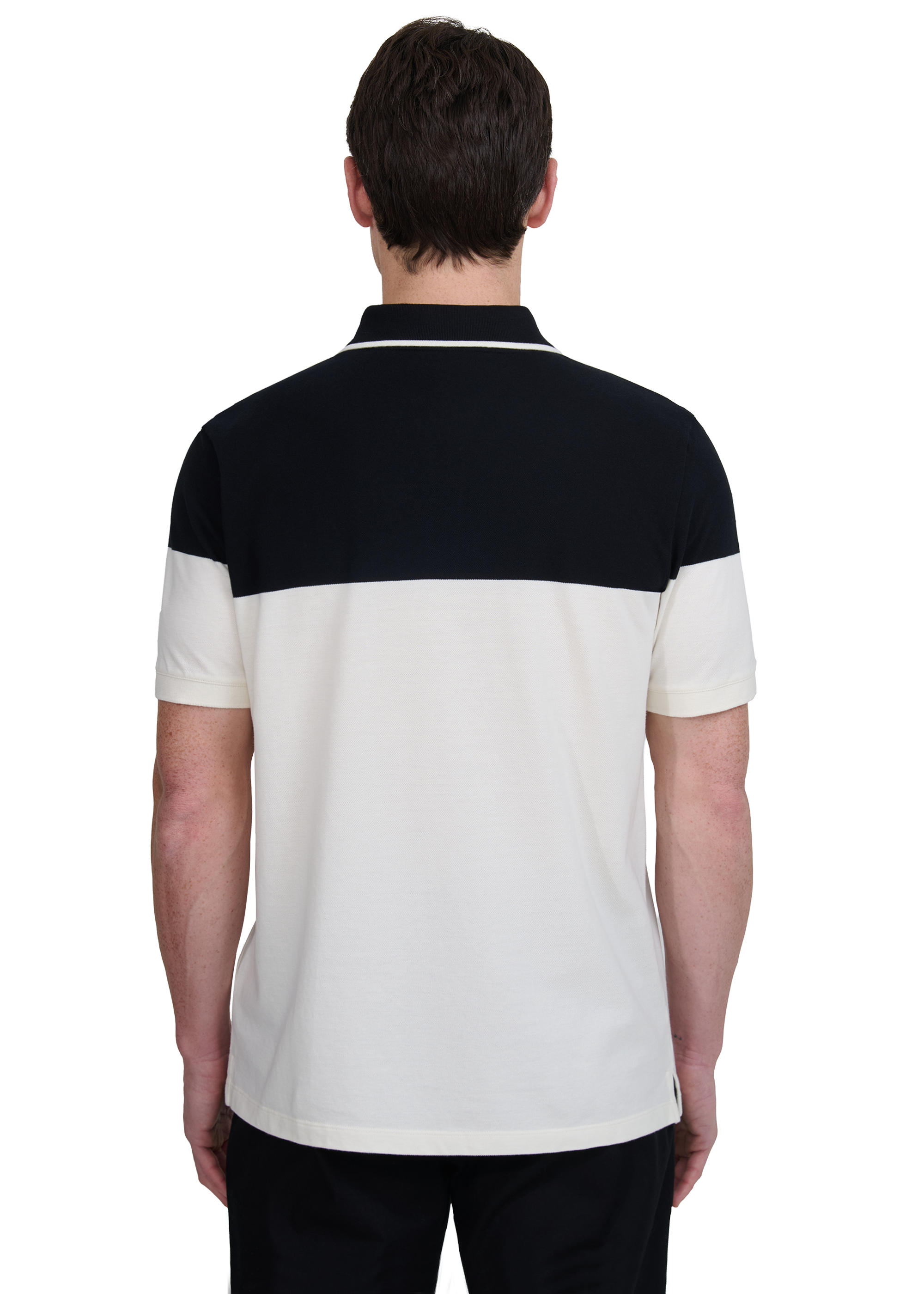 Colour Block Zip Polo Shirt - Ecru/Black