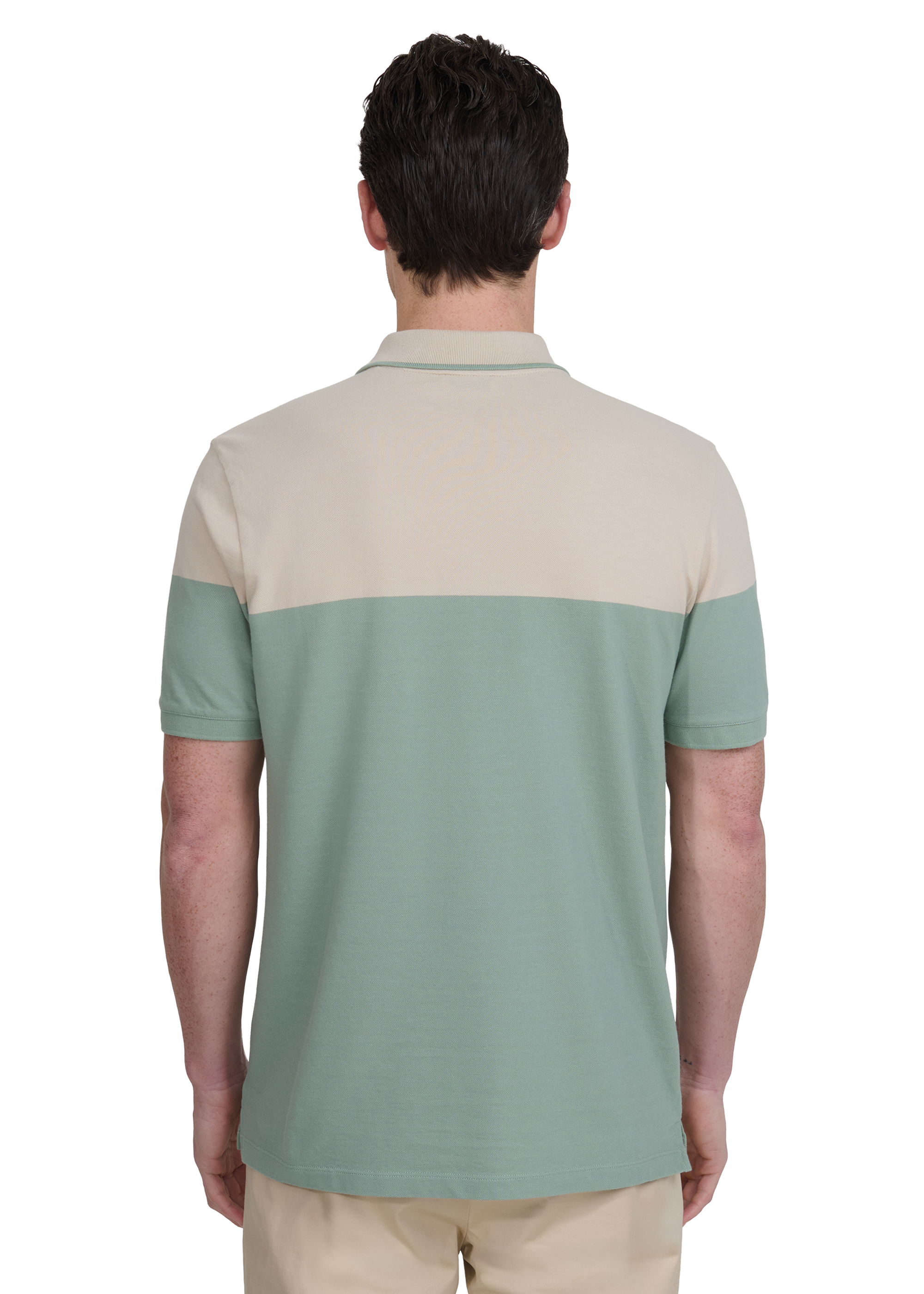 Colour Block Zip Polo Shirt - Stone/Sage