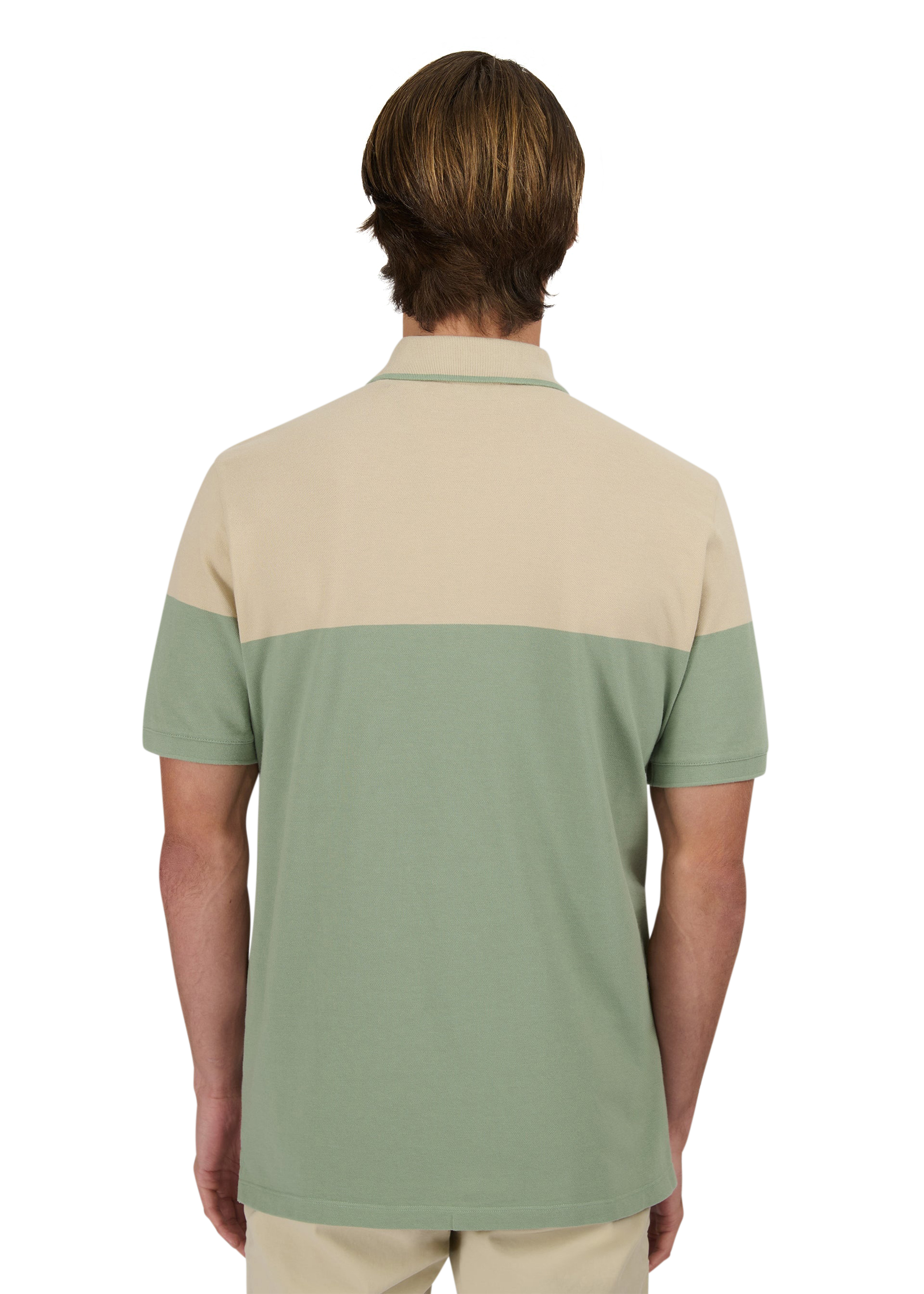 Sandbanks Colour Block Zip Polo Shirt - Sage
