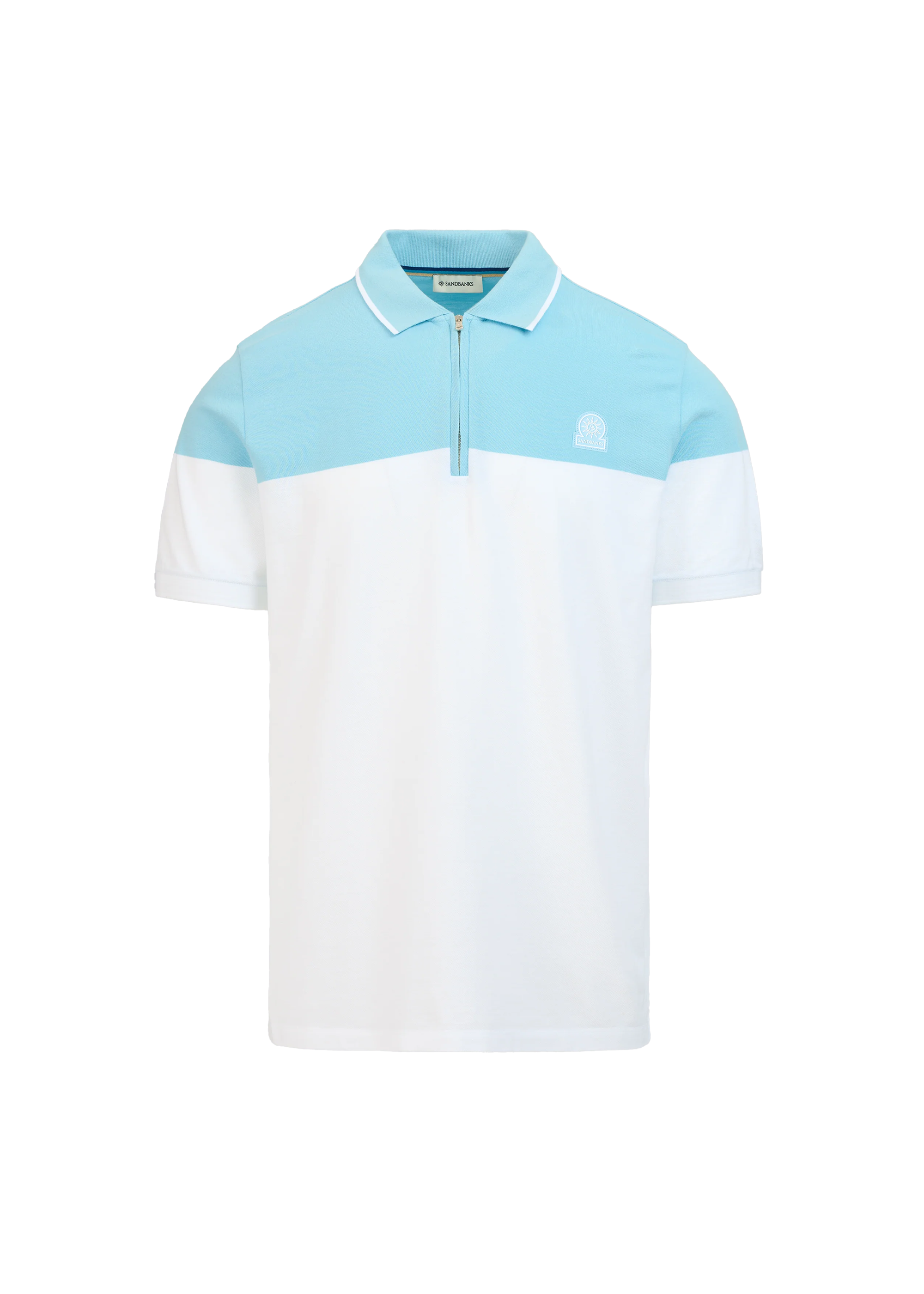 Sandbanks Colour Block Zip Polo Shirt - Crystal Blue