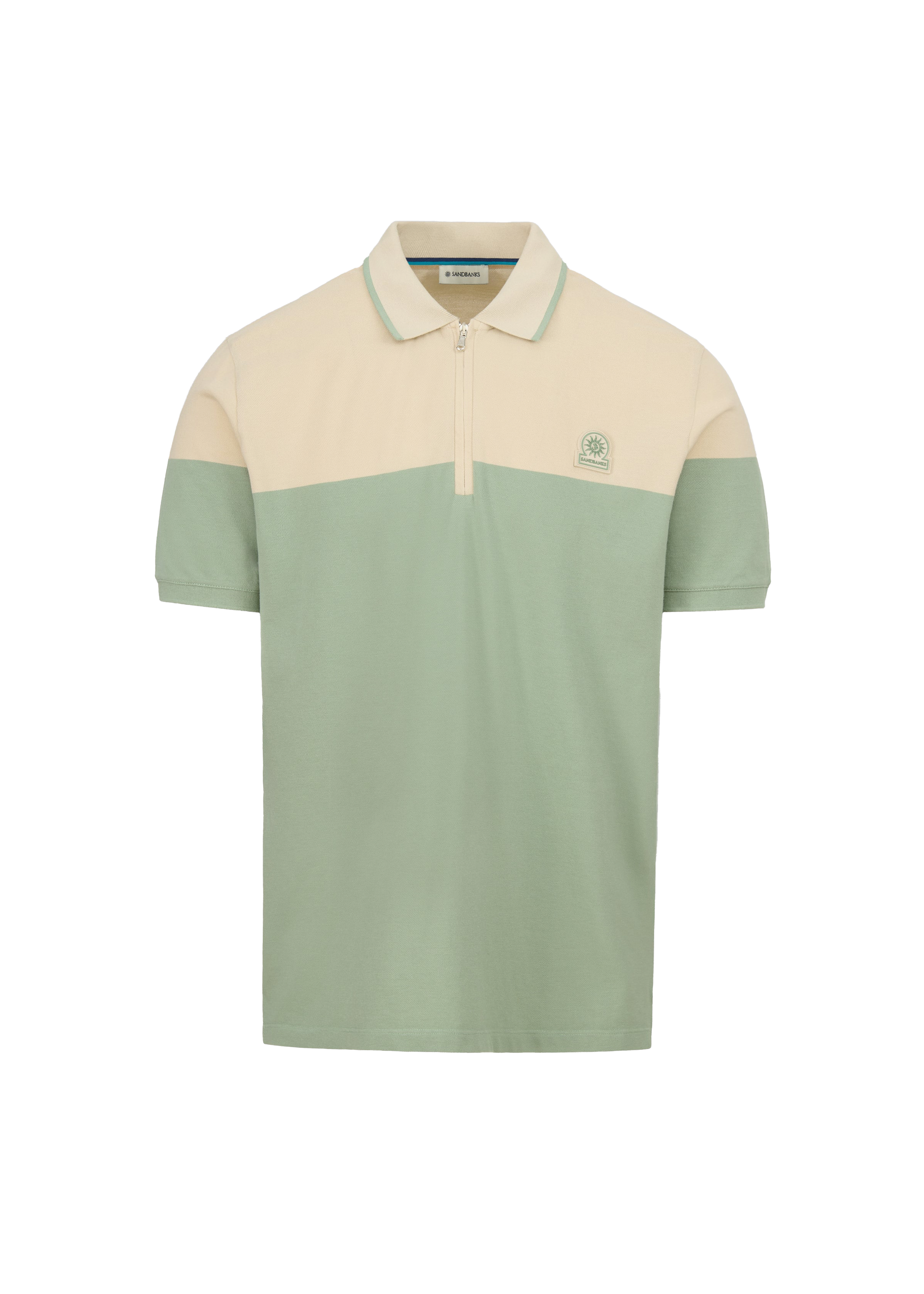Sandbanks Colour Block Zip Polo Shirt - Sage