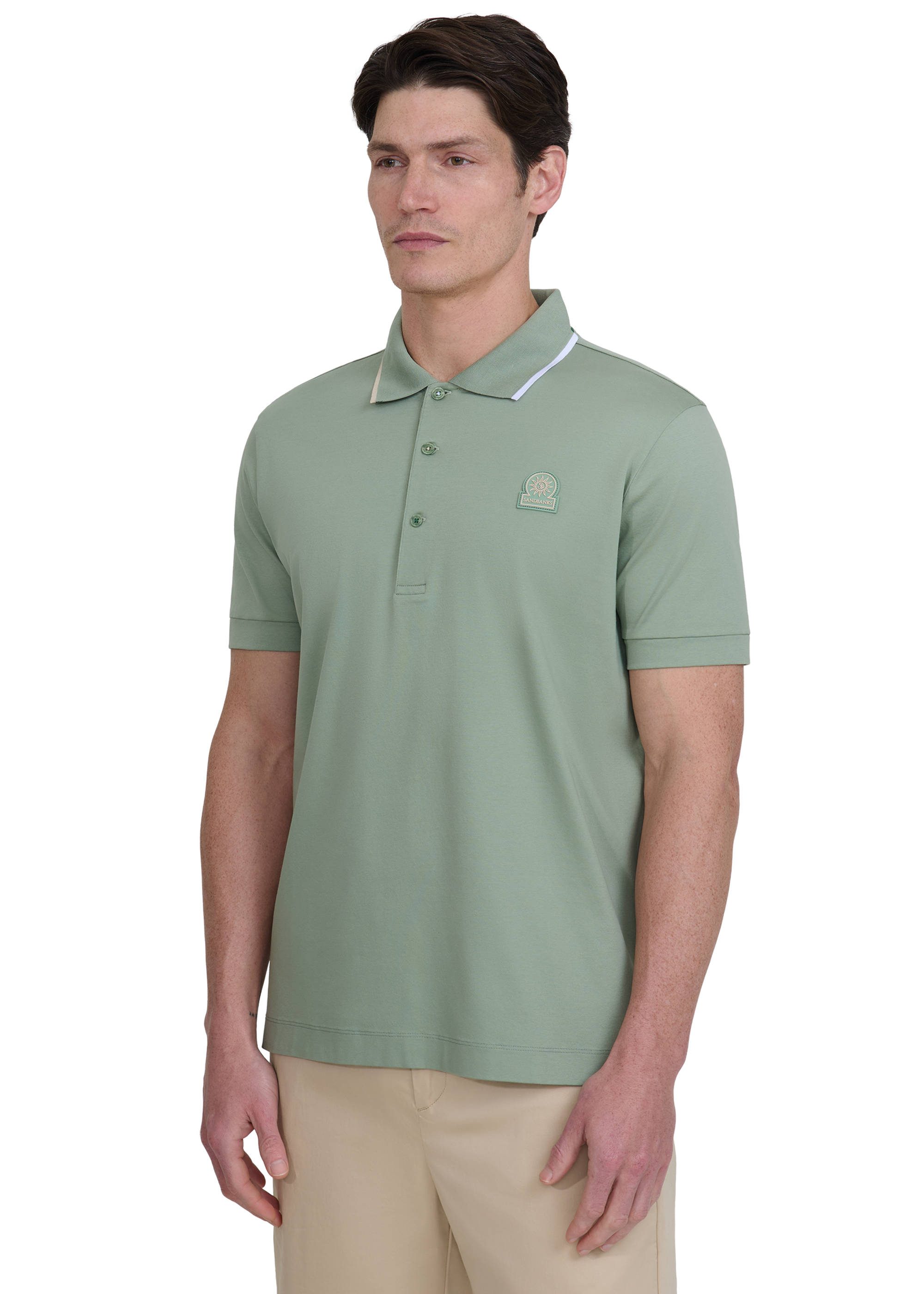 Tri-Colour Tipped 3-Button Polo Shirt - Sage