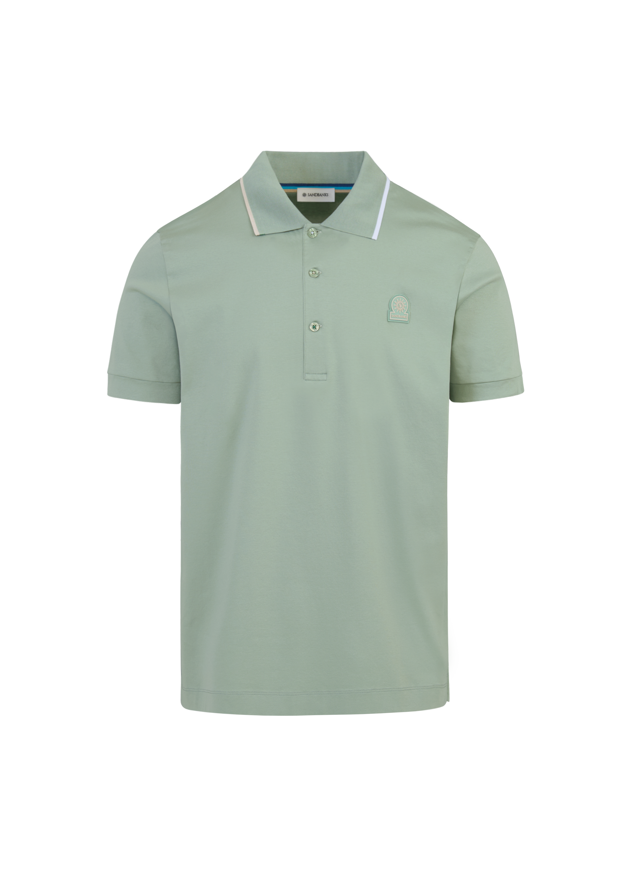 Tri-Colour Tipped 3-Button Polo Shirt - Sage