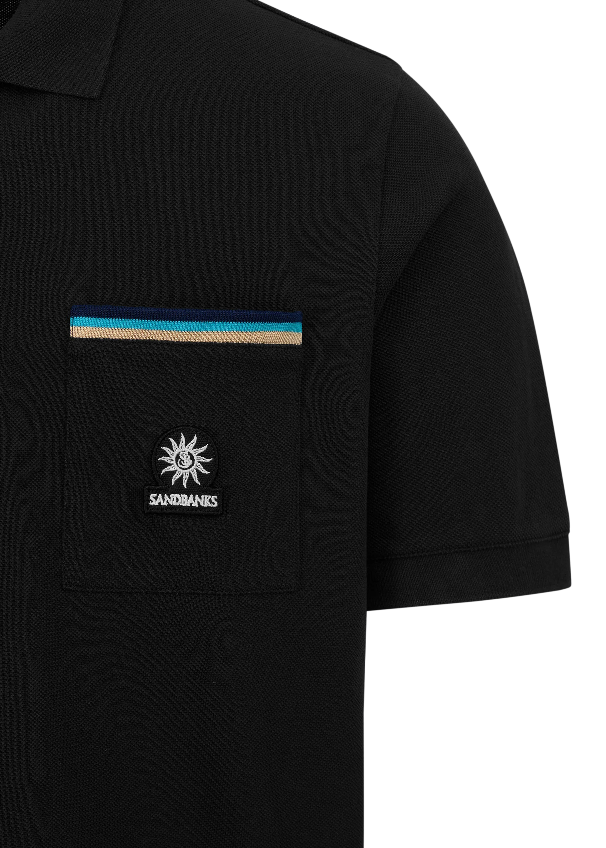 Sandbanks Tri-Colour Pocket Polo Shirt - Black
