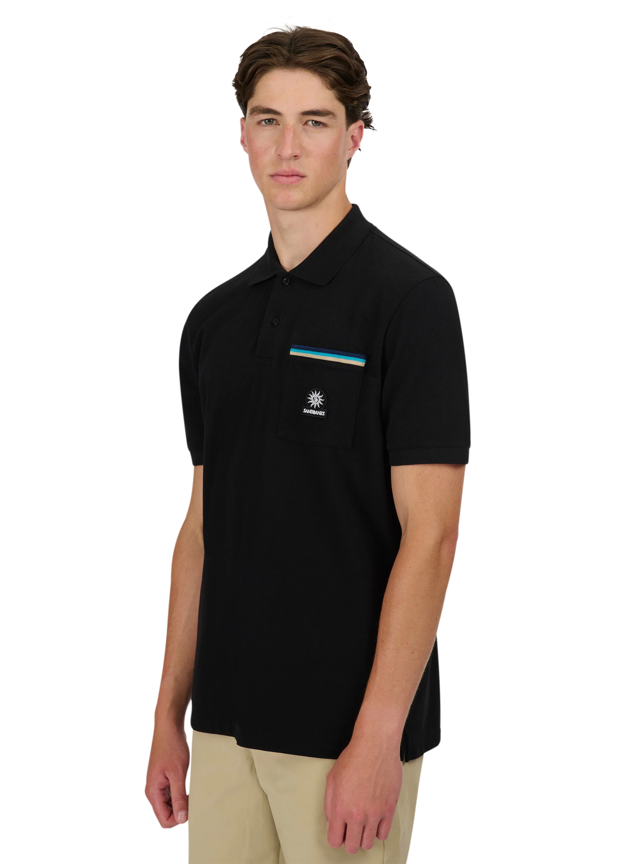 Sandbanks Tri-Colour Pocket Polo Shirt - Black