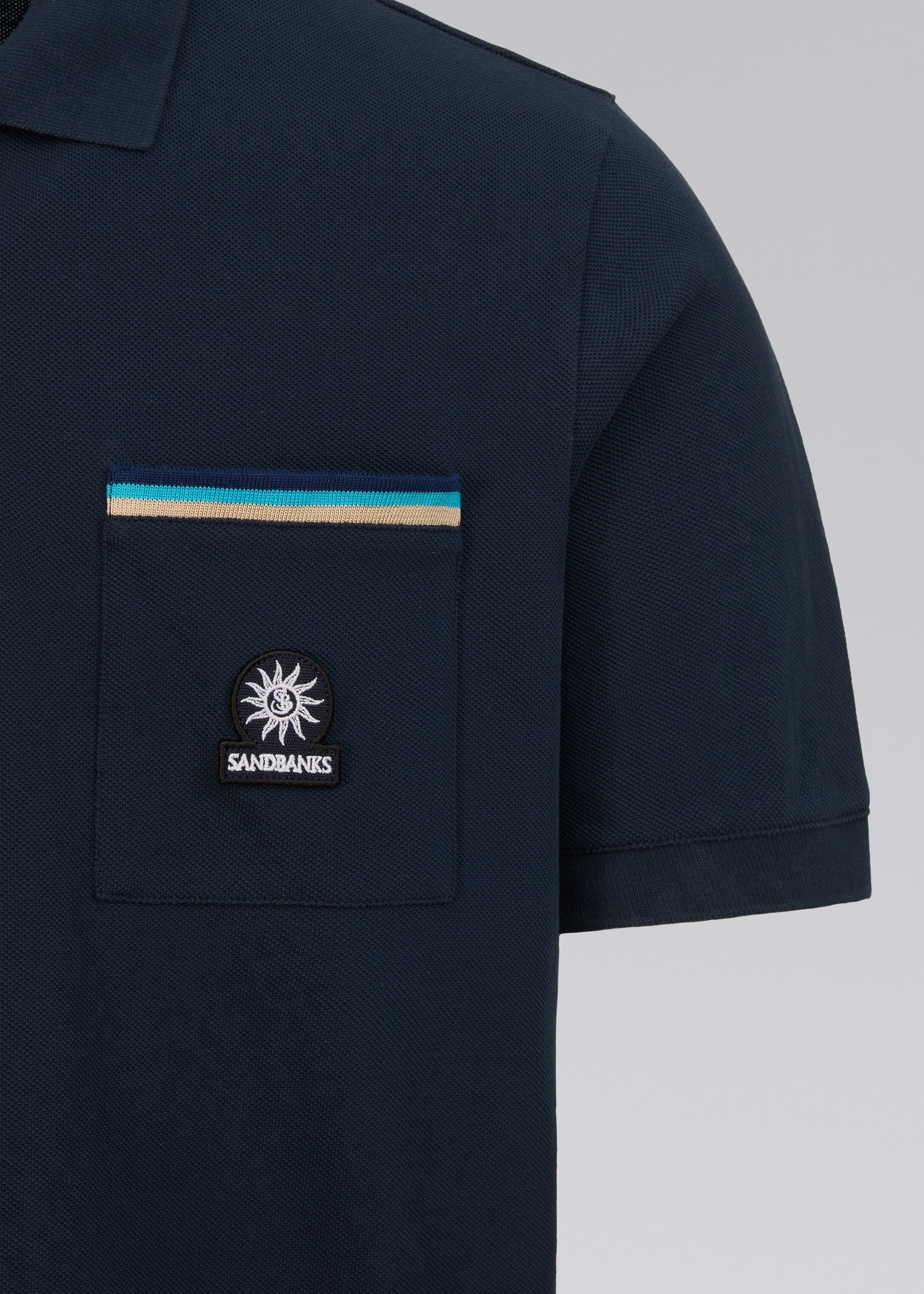 Sandbanks Tri-Colour Pocket Polo Shirt - Navy