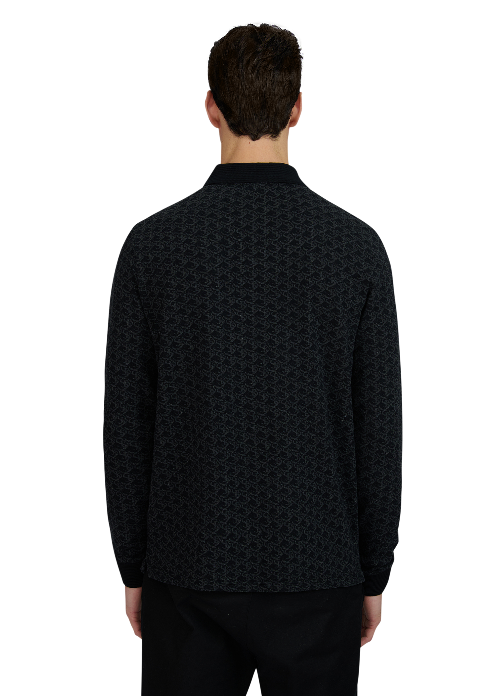 Sandbanks Jacquard Monogram Long Sleeve Polo - Black