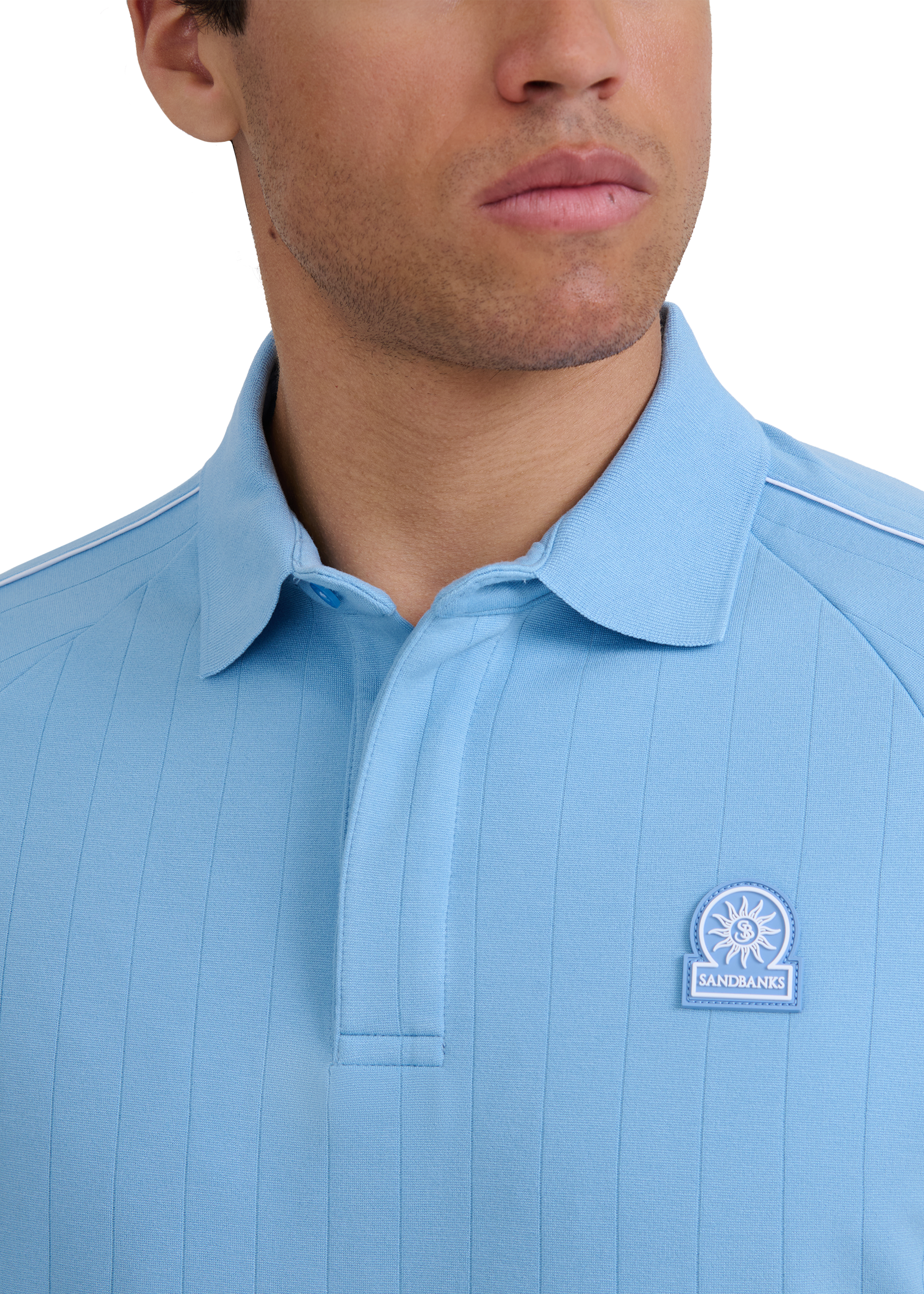 Raglan Panel Piped Polo - Dusty Blue