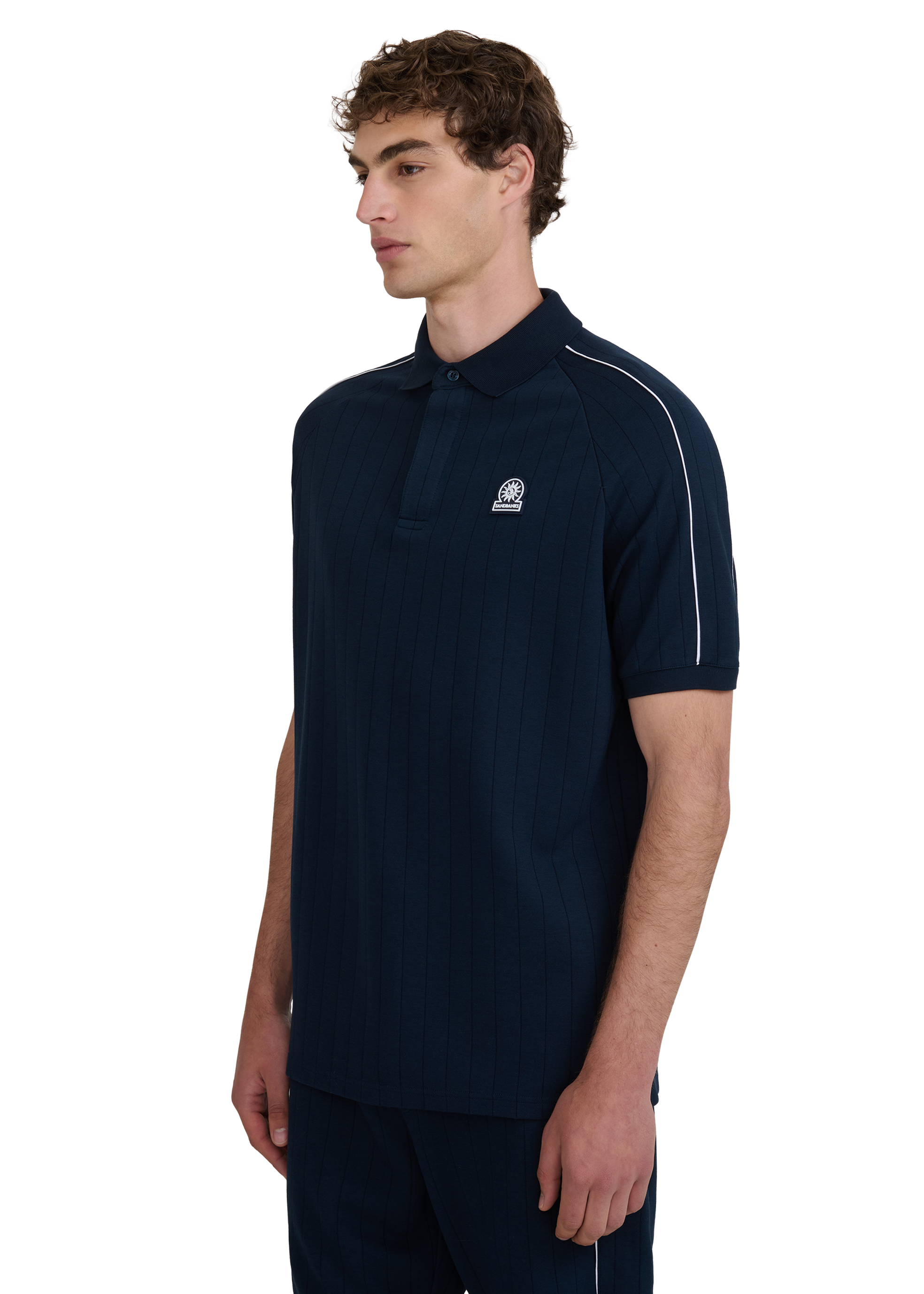Raglan Panel Piped Polo - Navy