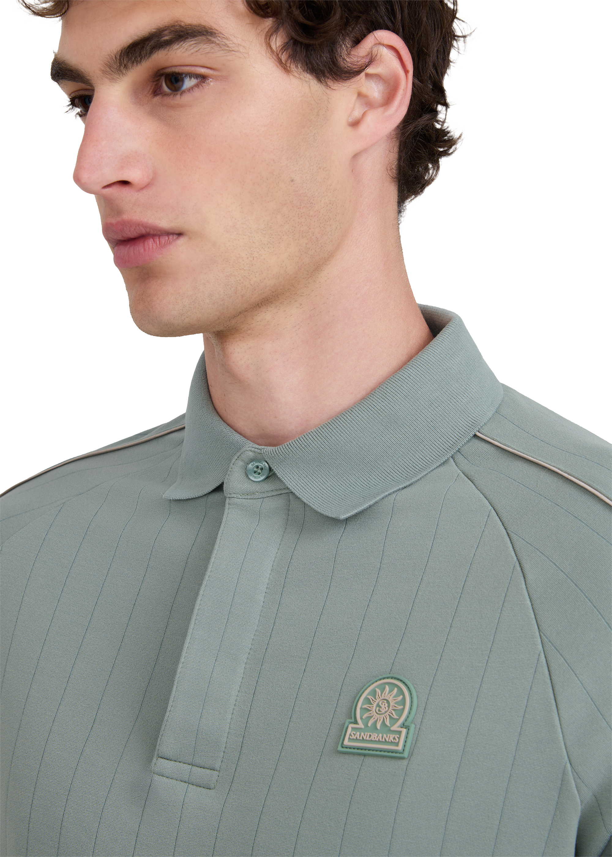 Raglan Panel Piped Polo Shirt - Sage