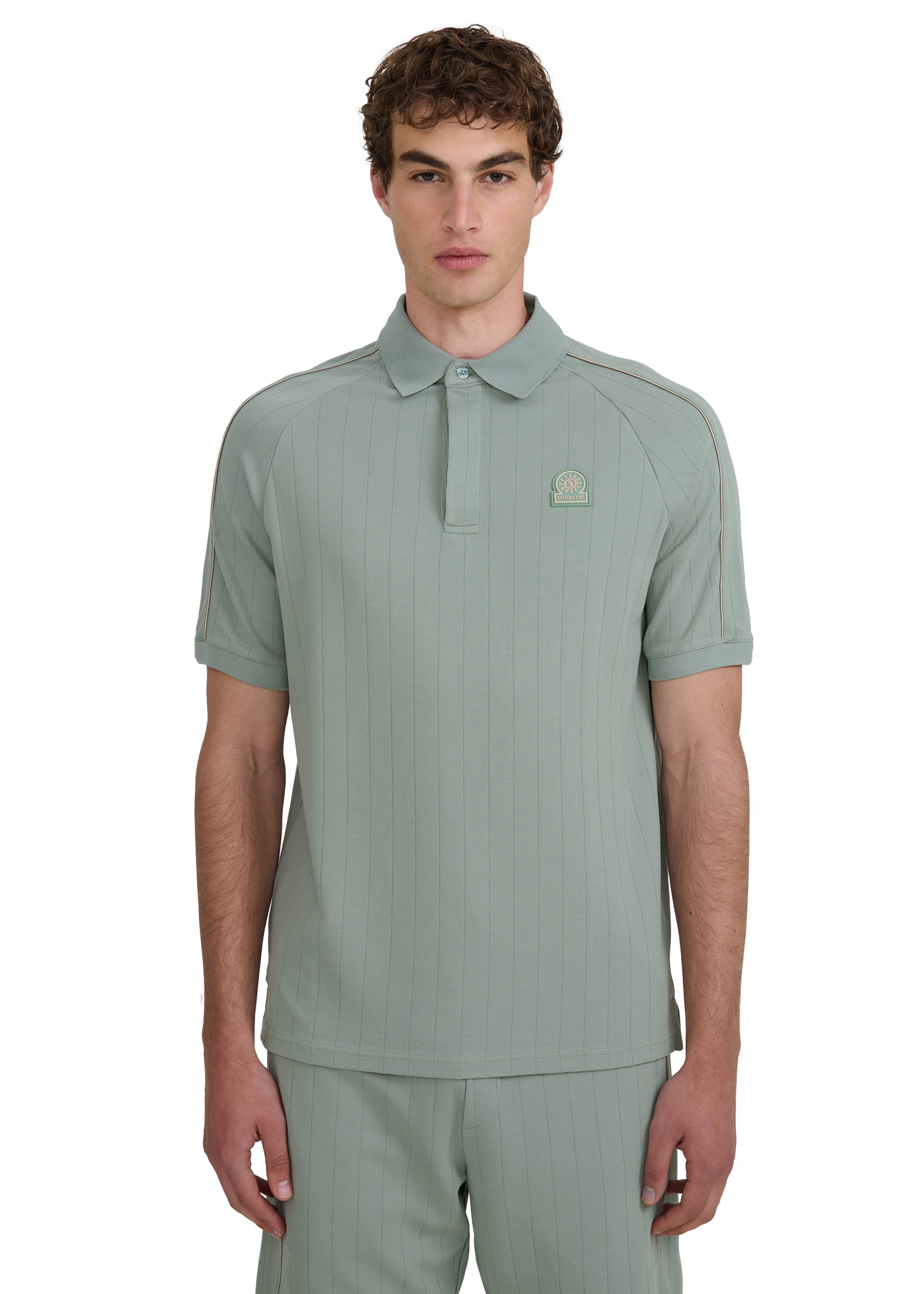Raglan Panel Piped Polo Shirt - Sage