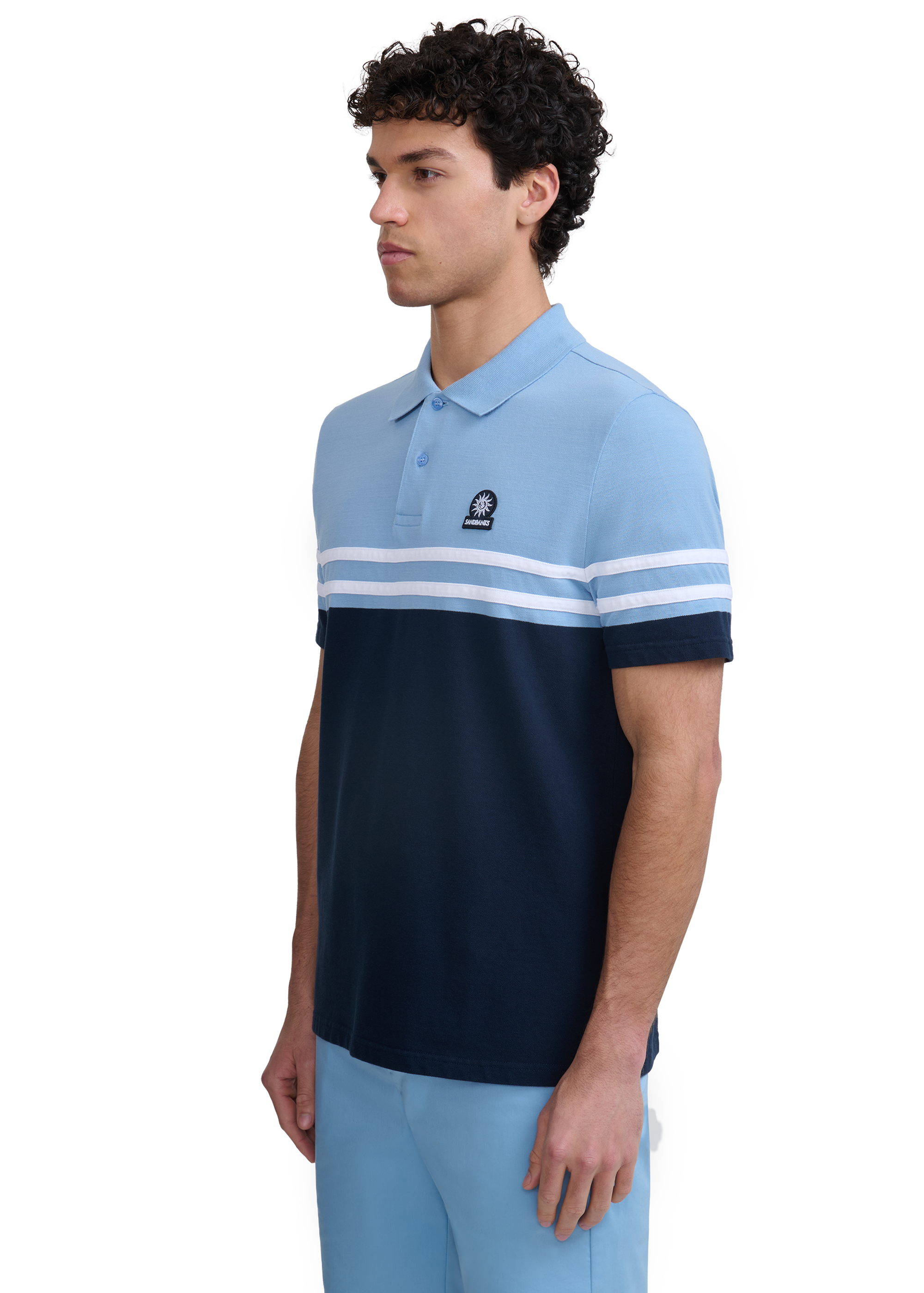 Contrast Stripe Appliqué Polo Shirt - Navy