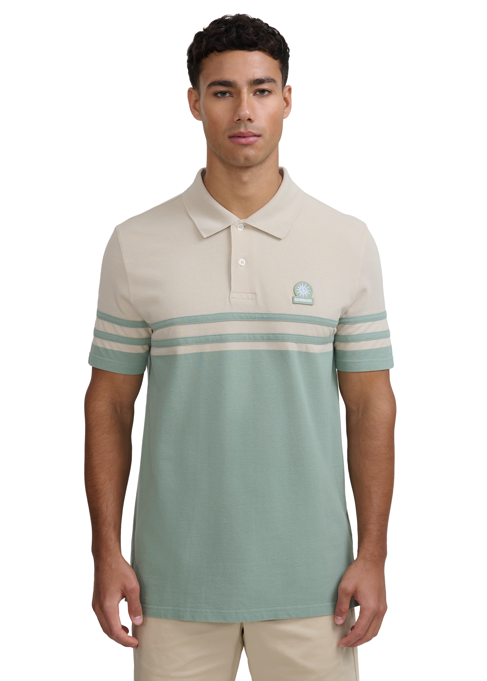 Contrast Stripe Appliqué Polo Shirt - Sage