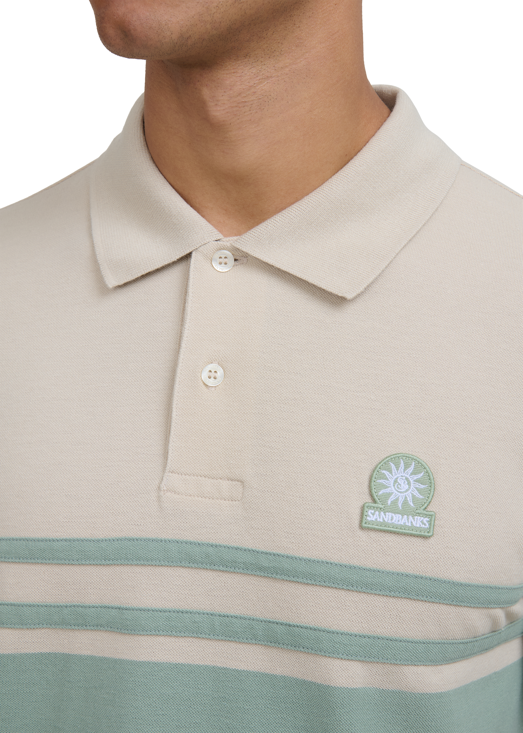 Contrast Stripe Appliqué Polo Shirt - Sage