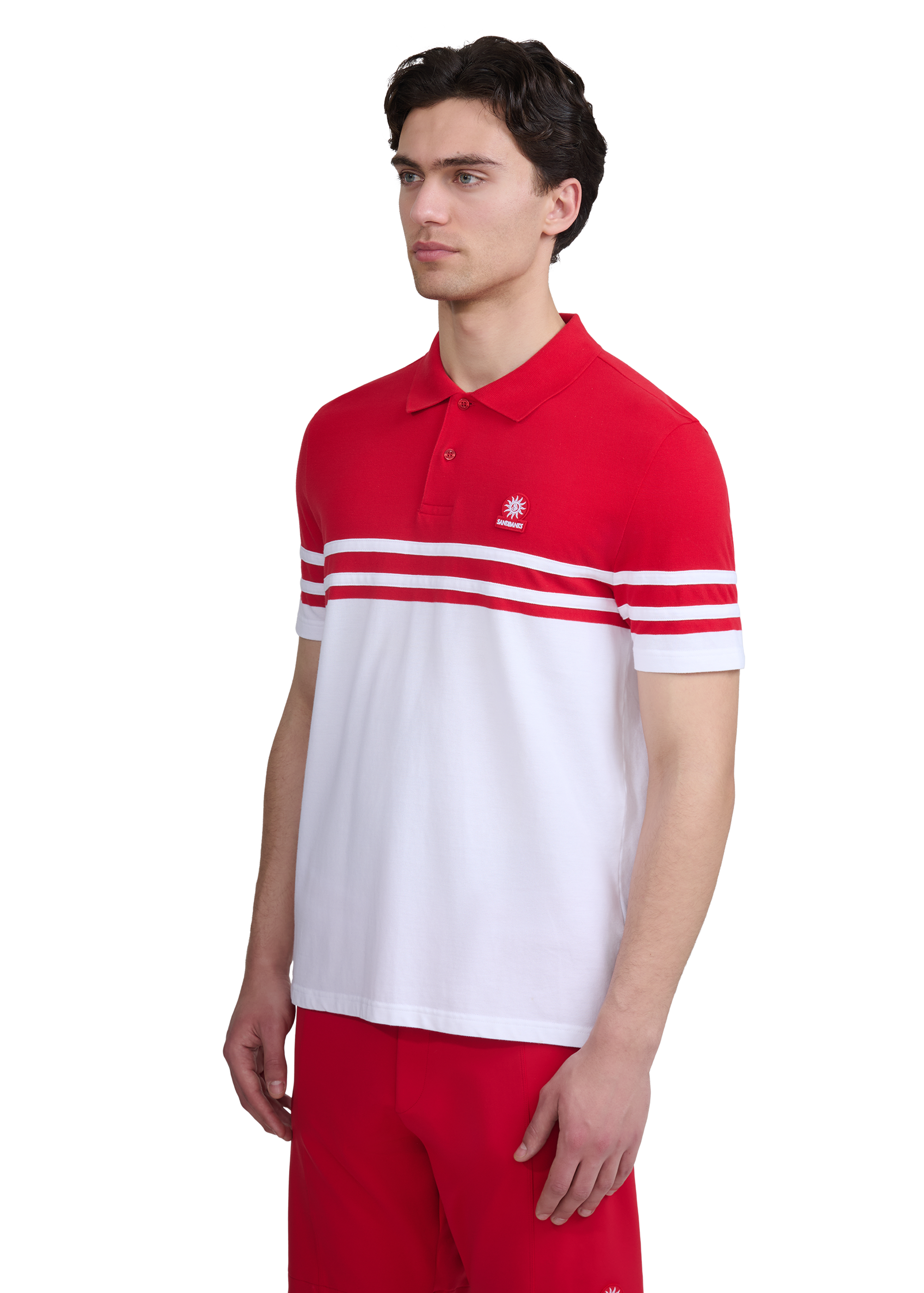 Contrast Stripe Appliqué Polo Shirt - Red